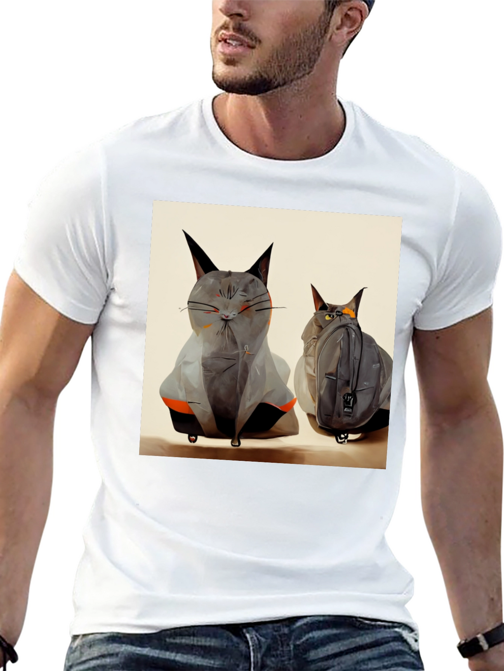 Cat Luggage Graphic Tee - Travel in Style