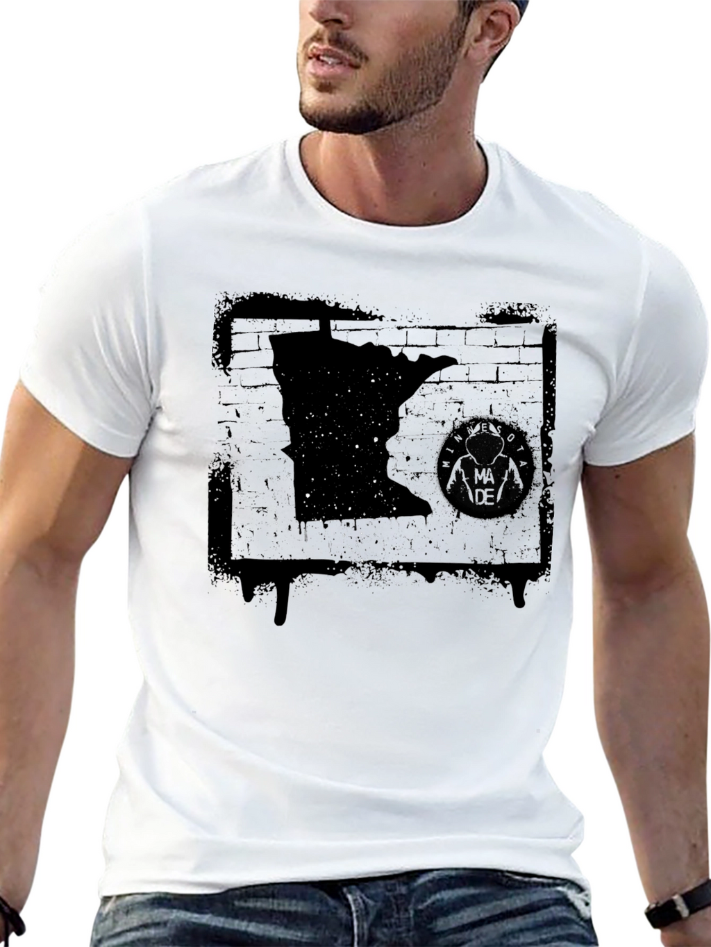Minnesota State Graphic T-Shirt - Distressed Black