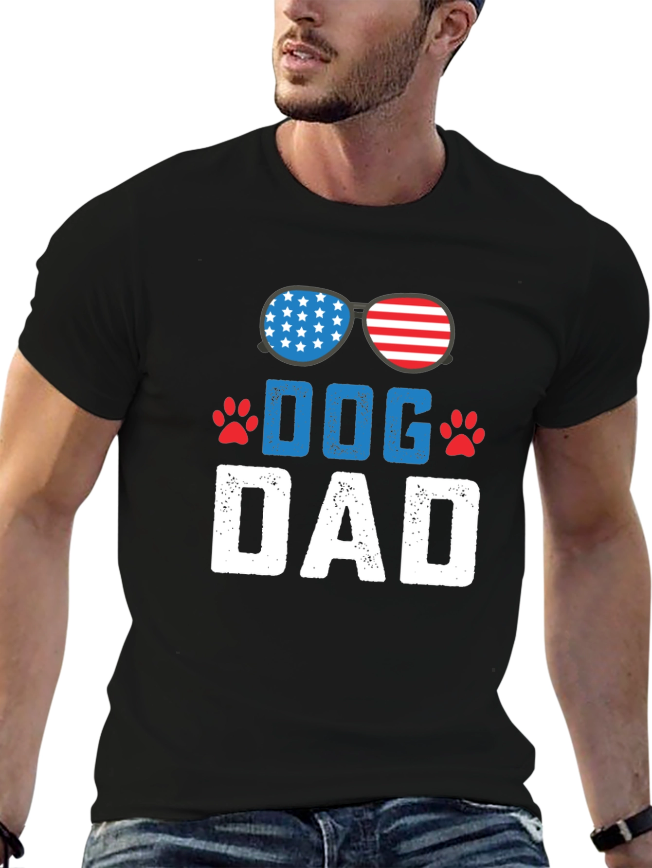 Dog Dad Patriotic T-Shirt - USA Flag Sunglasses