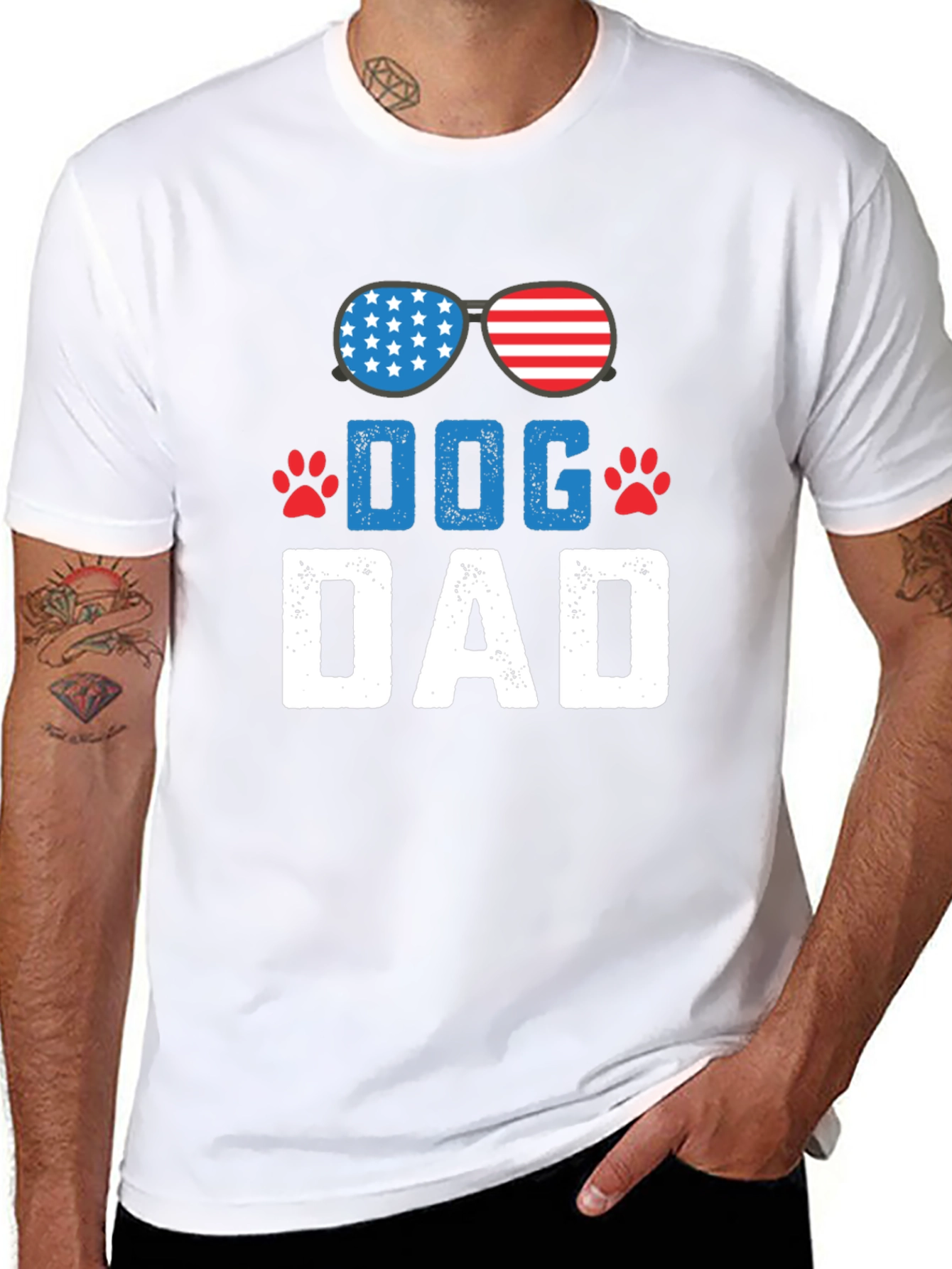 Dog Dad Patriotic T-Shirt - USA Flag Sunglasses