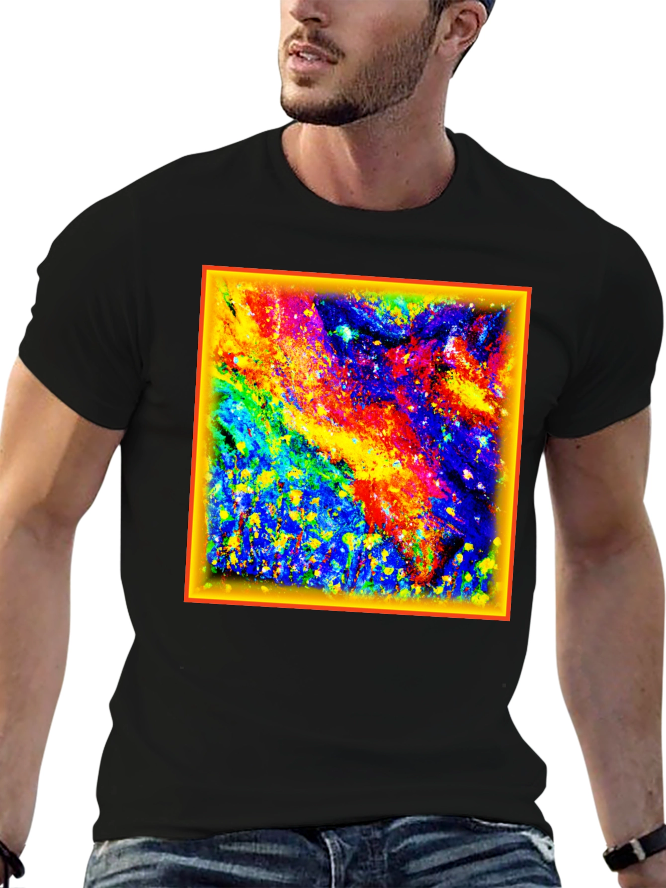 Colorful Abstract Art Graphic Tee - Black
