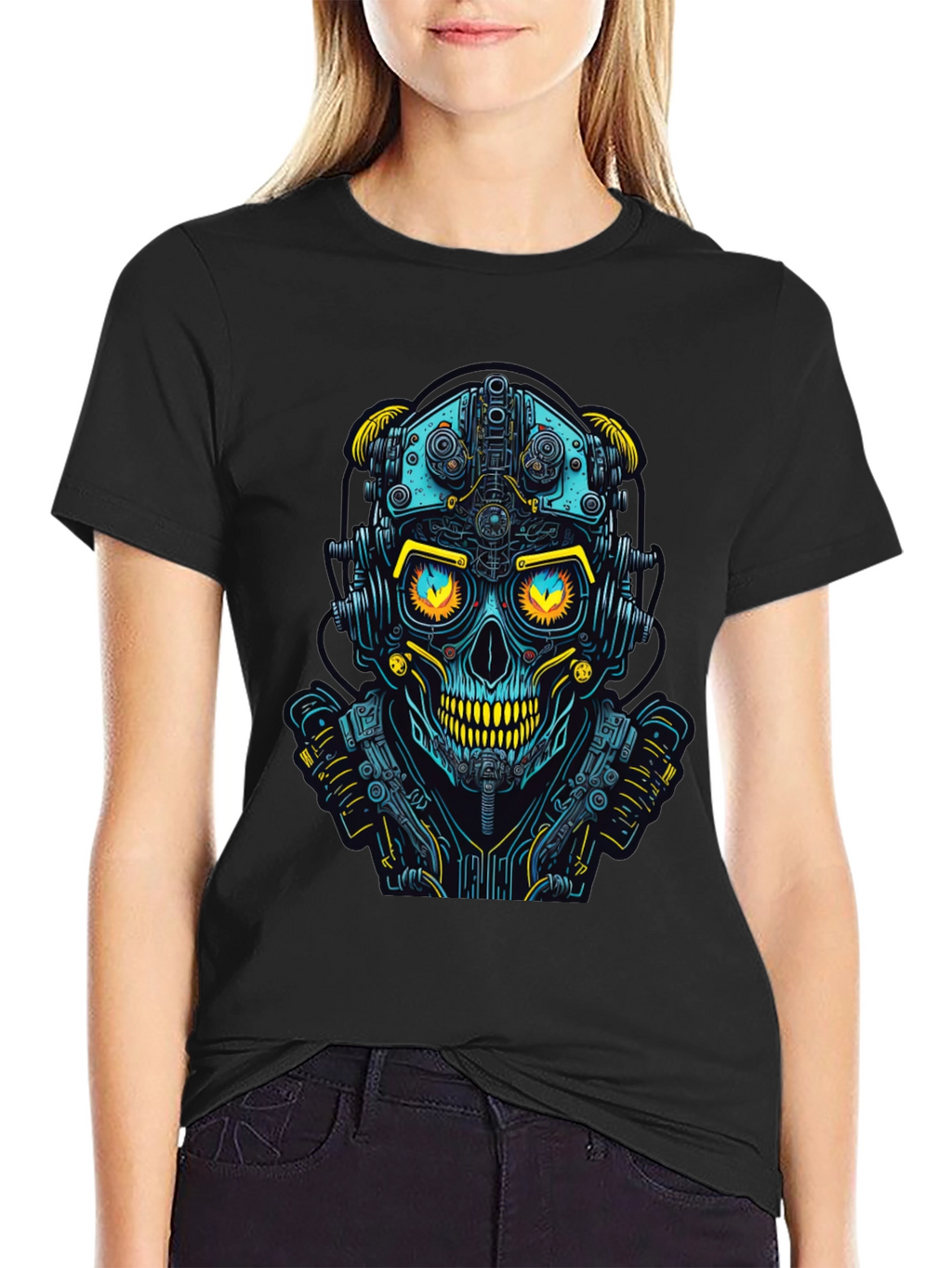Cyberpunk Skull Graphic Tee - Futuristic Style