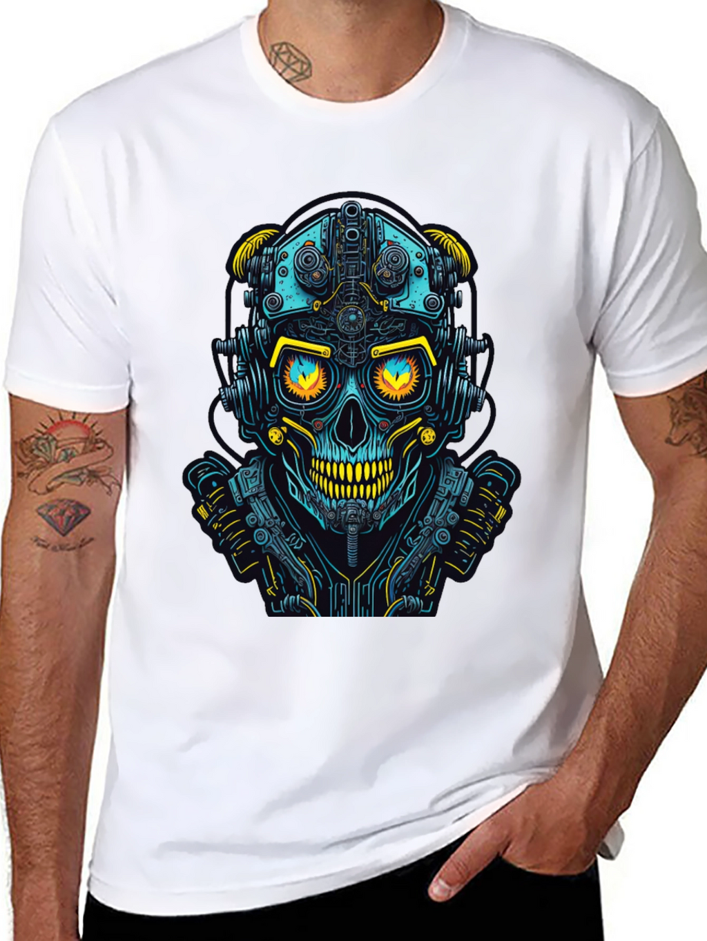 Cyberpunk Skull Graphic Tee - Futuristic Style
