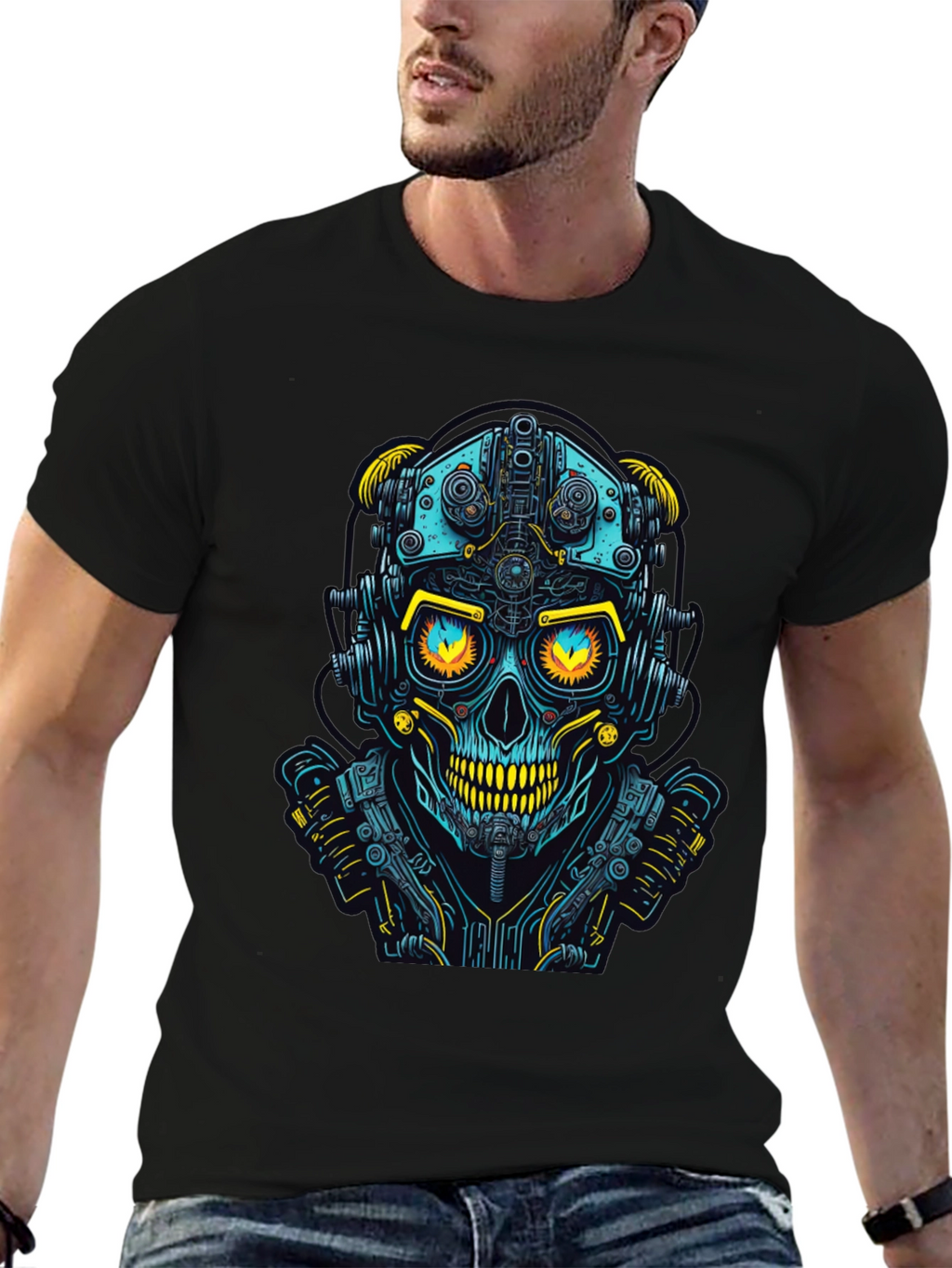 Cyberpunk Skull Graphic Tee - Futuristic Style