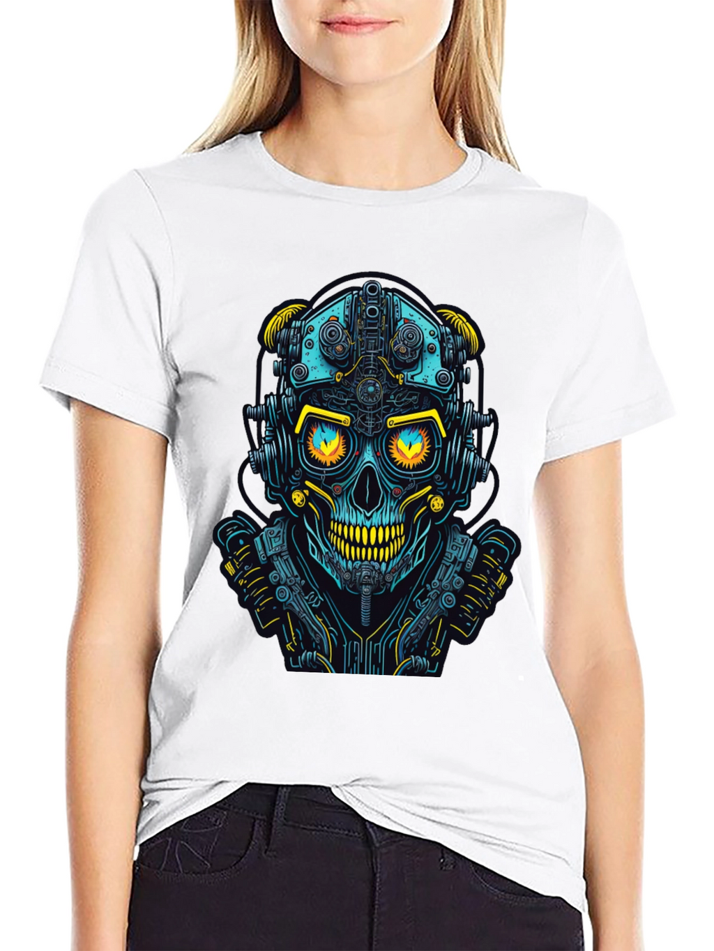 Cyberpunk Skull Graphic Tee - Futuristic Style