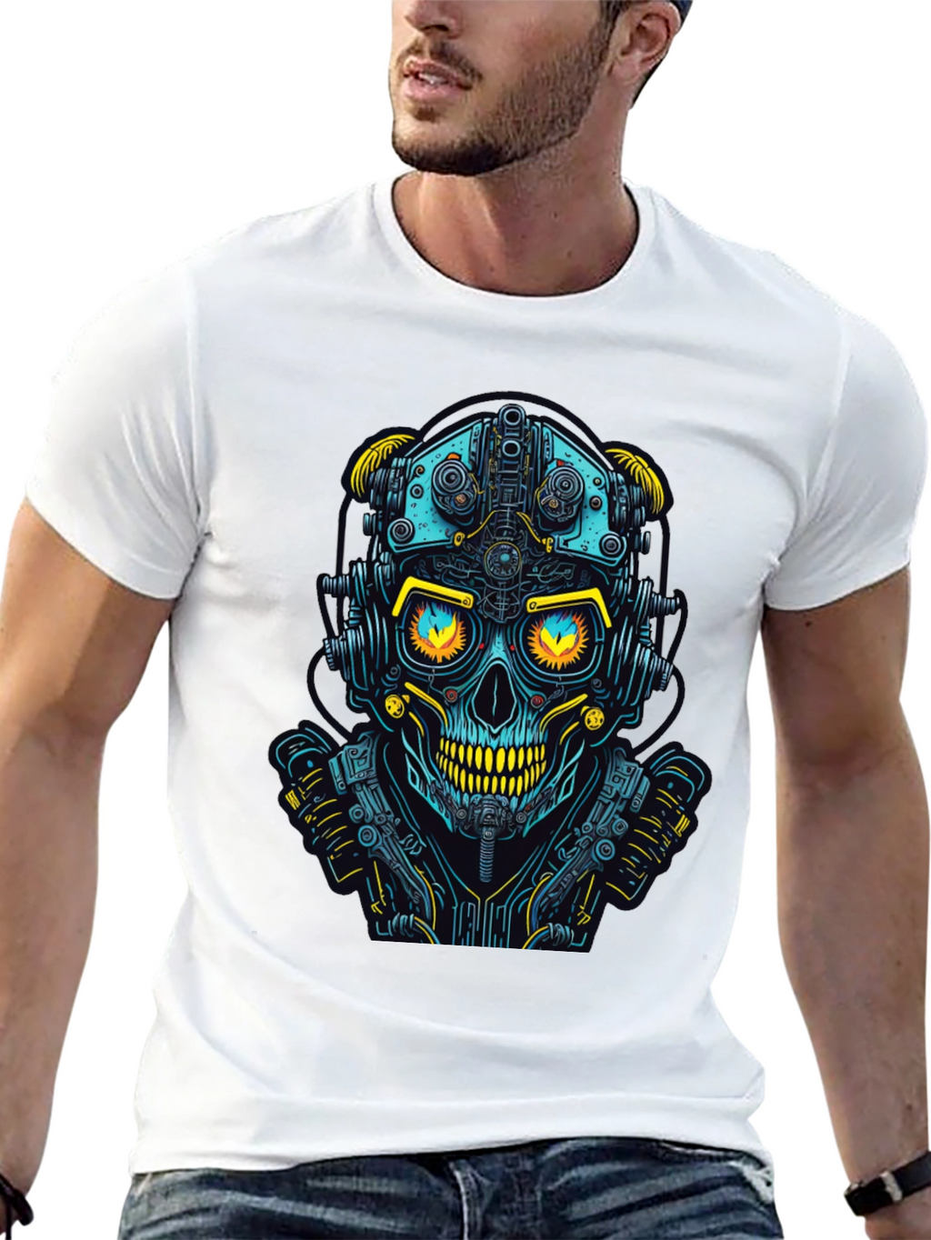 Cyberpunk Skull Graphic Tee - Futuristic Style