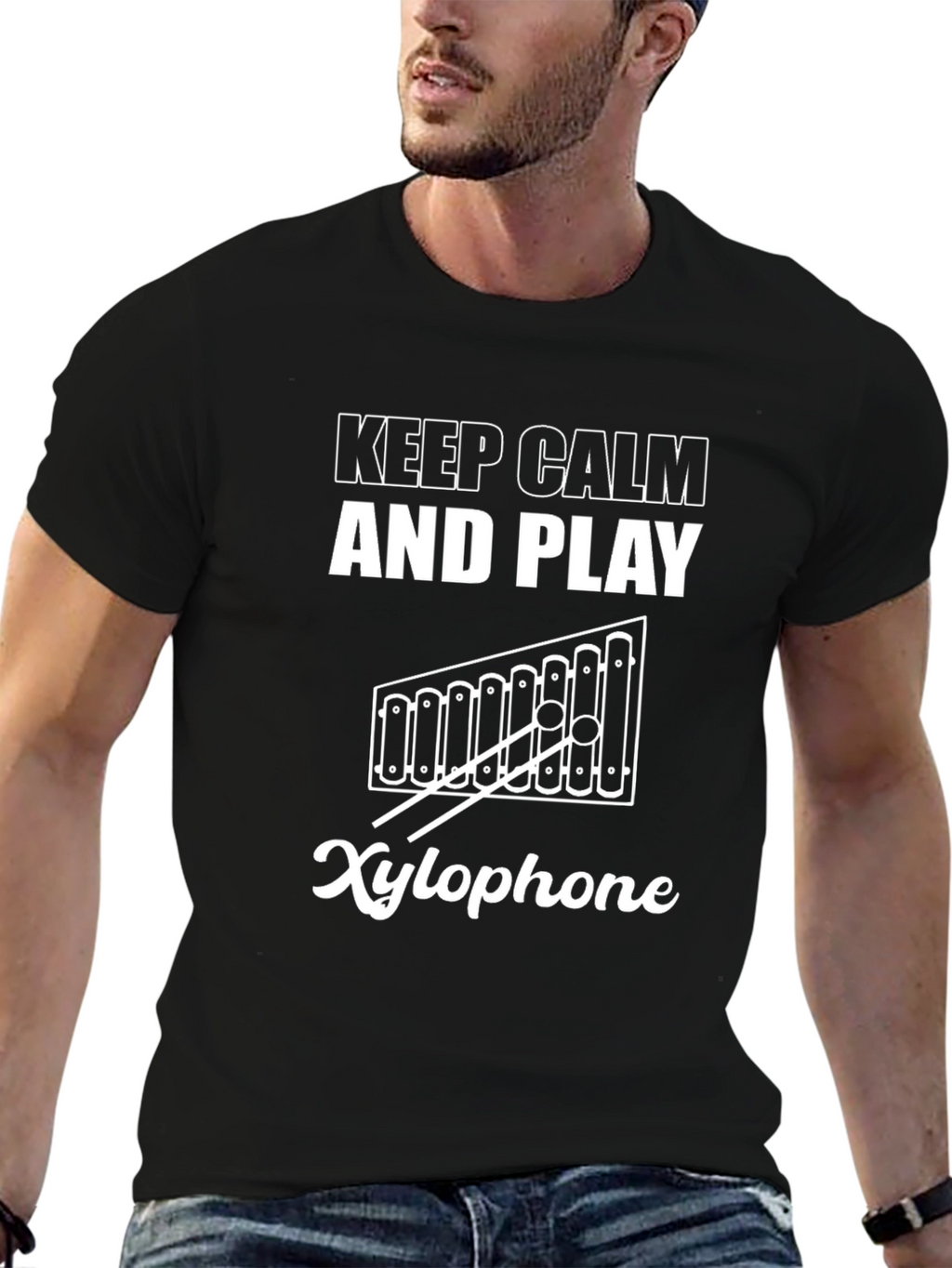 Keep Calm & Play Xylophone Black T-Shirt Music Lover
