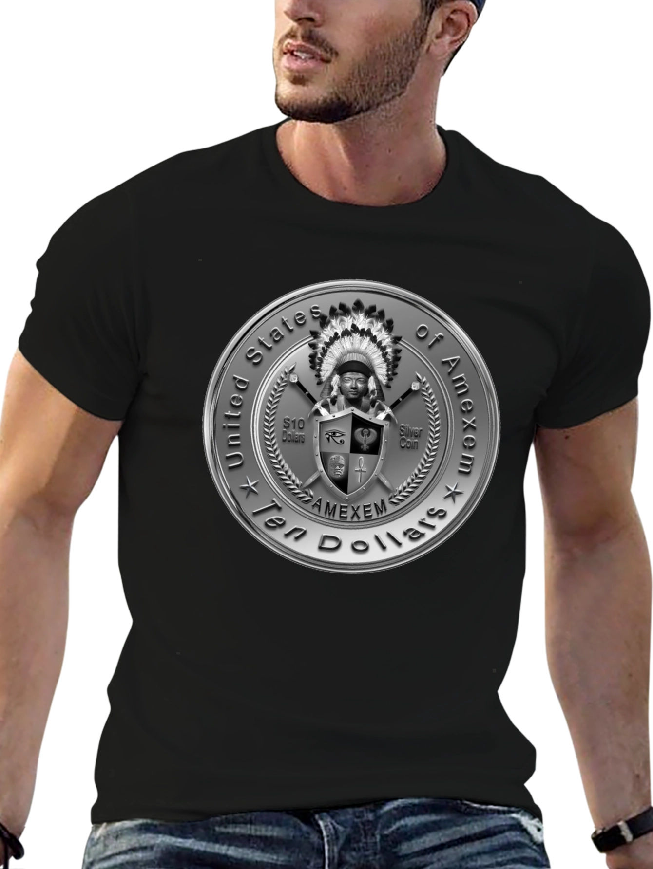 Amexem Coin Black T-Shirt - Ten Dollars