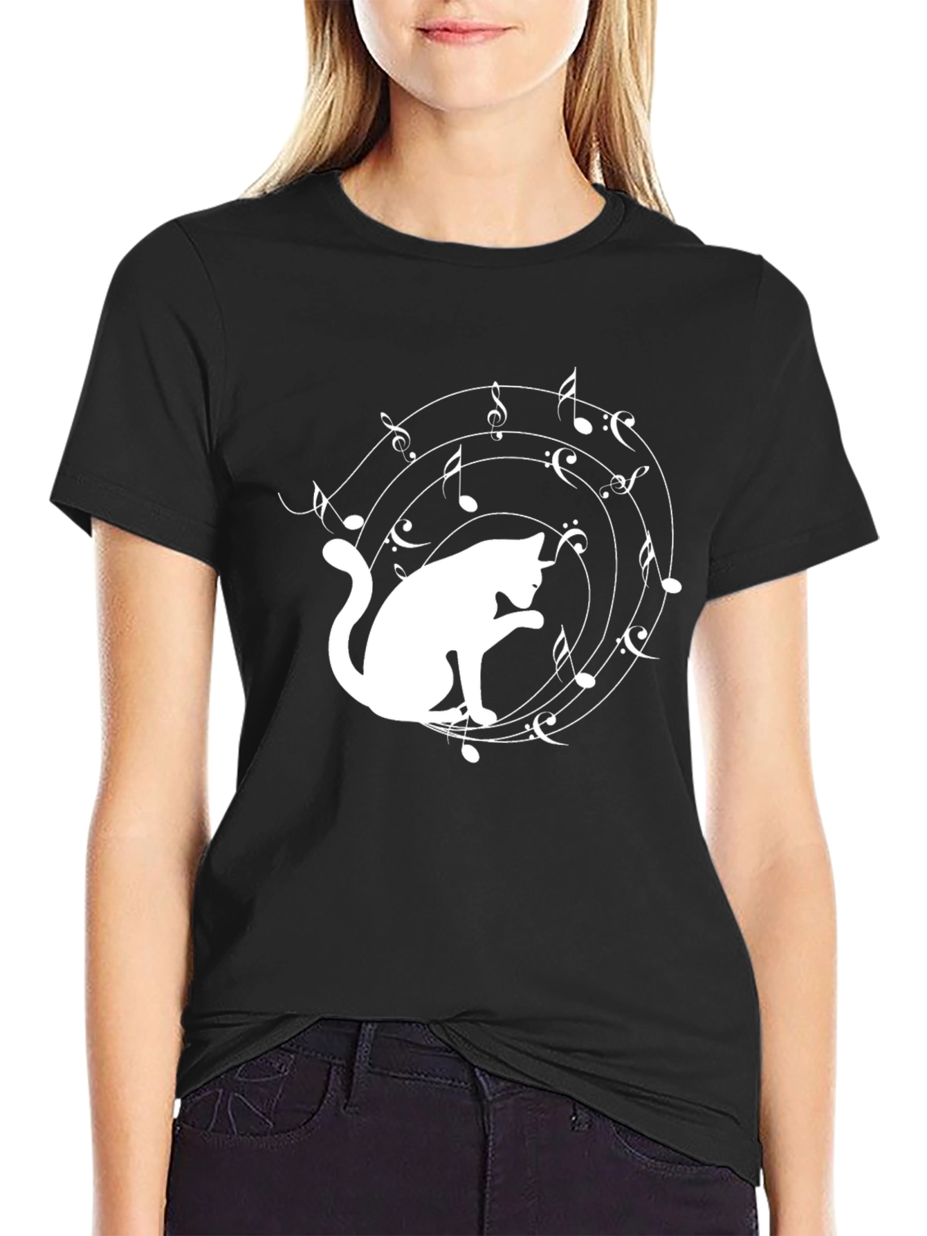 Cat Music Lover T-Shirt - Black Cotton Tee