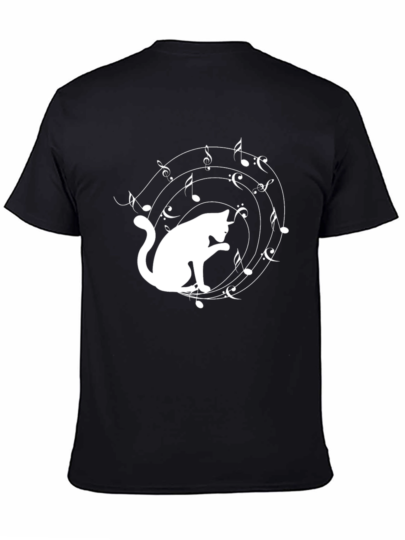 Cat Music Lover T-Shirt - Black Cotton Tee
