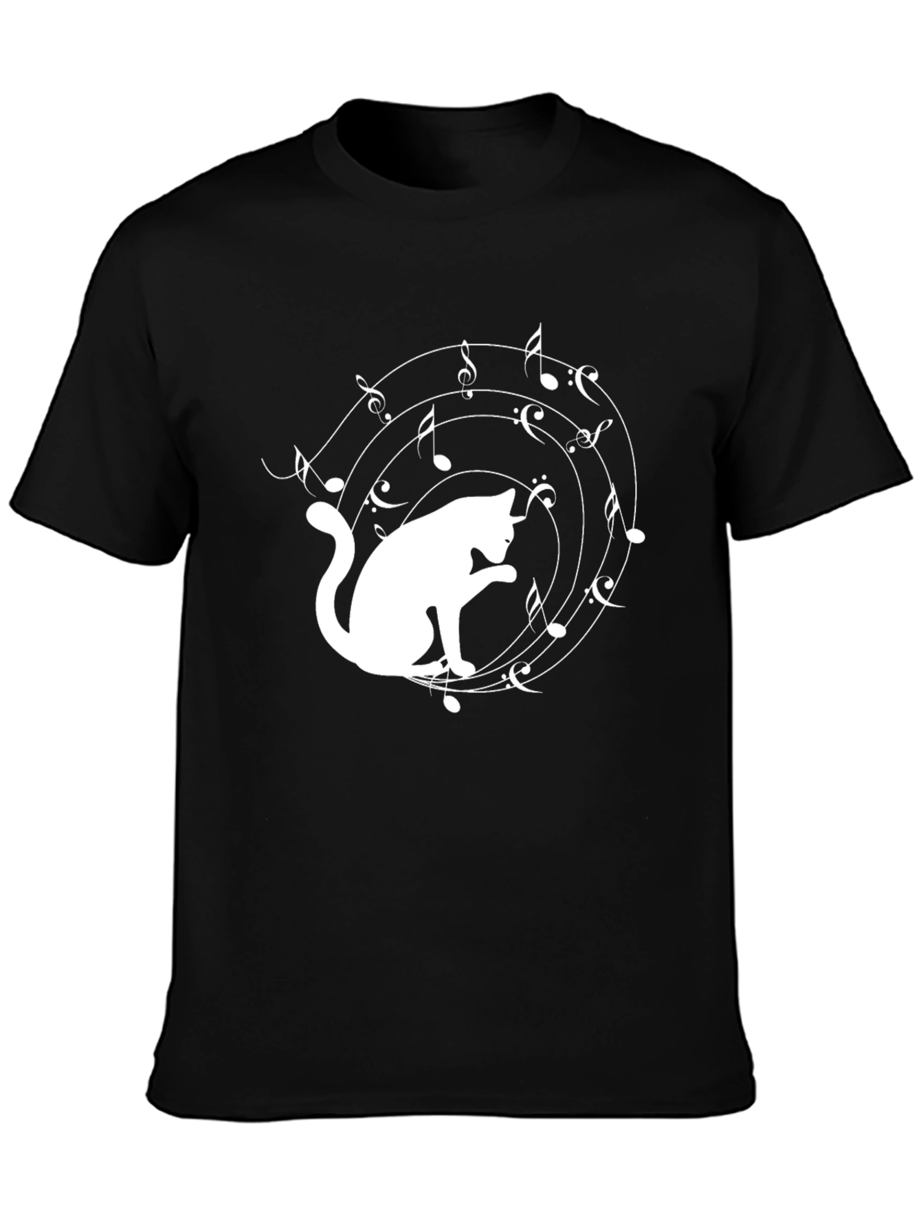 Cat Music Lover T-Shirt - Black Cotton Tee