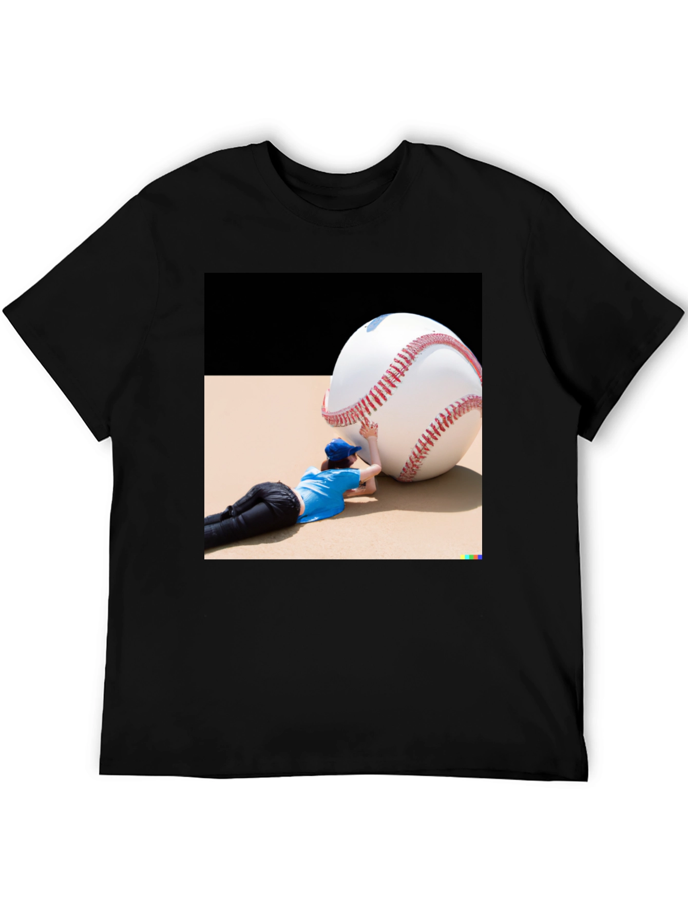 Novelty Graphic T-Shirt: Baseball Player & Giant Ball