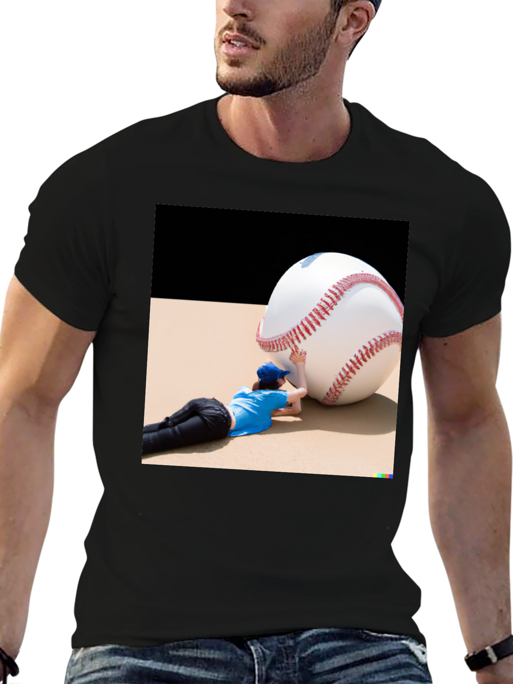 Novelty Graphic T-Shirt: Baseball Player & Giant Ball