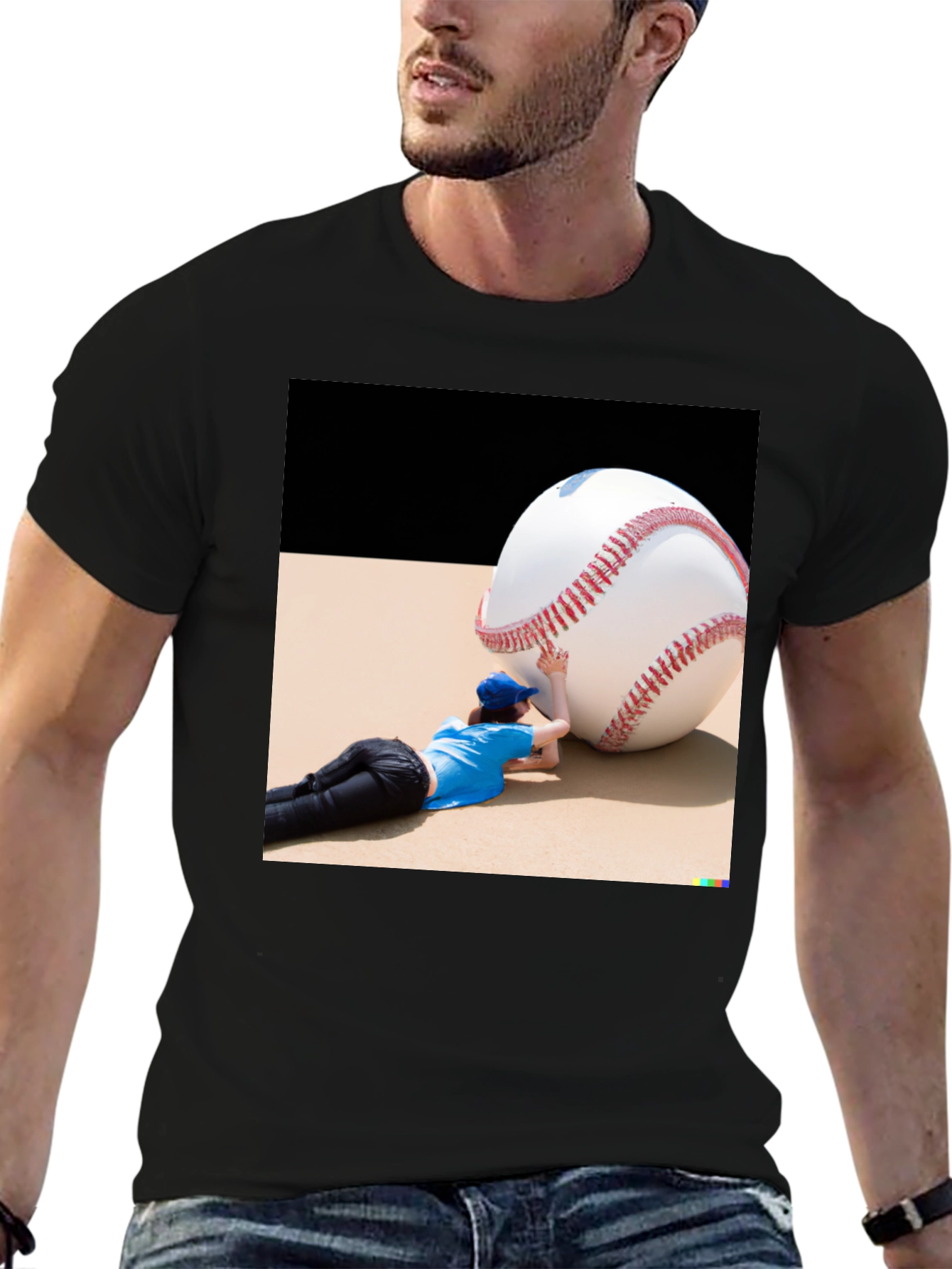 Novelty Graphic T-Shirt: Baseball Player & Giant Ball