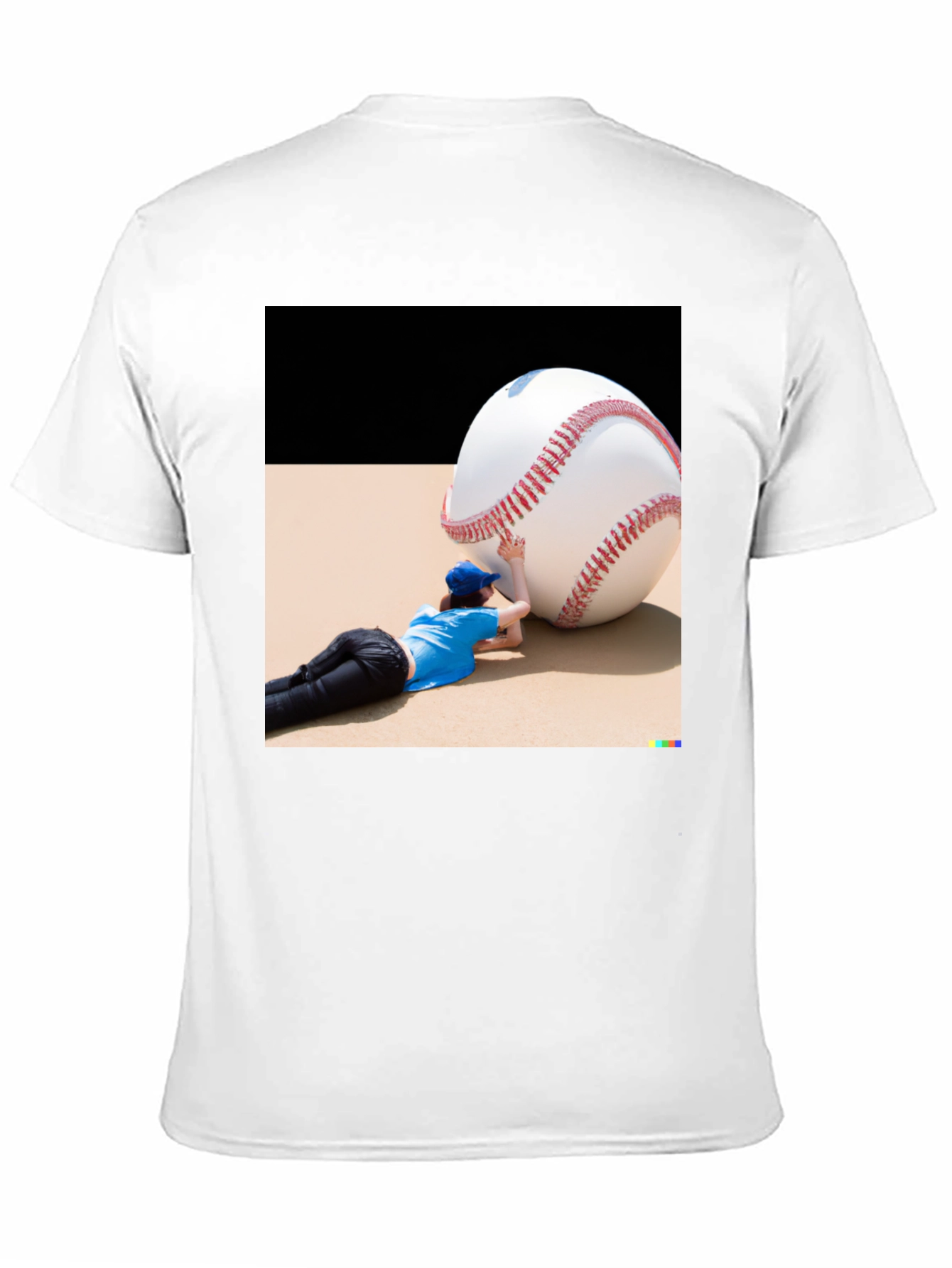 Novelty Graphic T-Shirt: Baseball Player & Giant Ball
