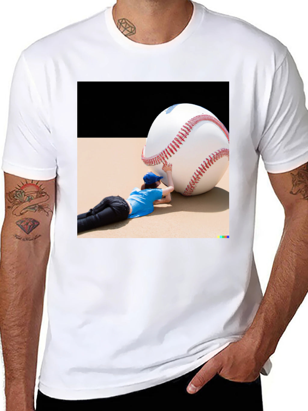 Novelty Graphic T-Shirt: Baseball Player & Giant Ball