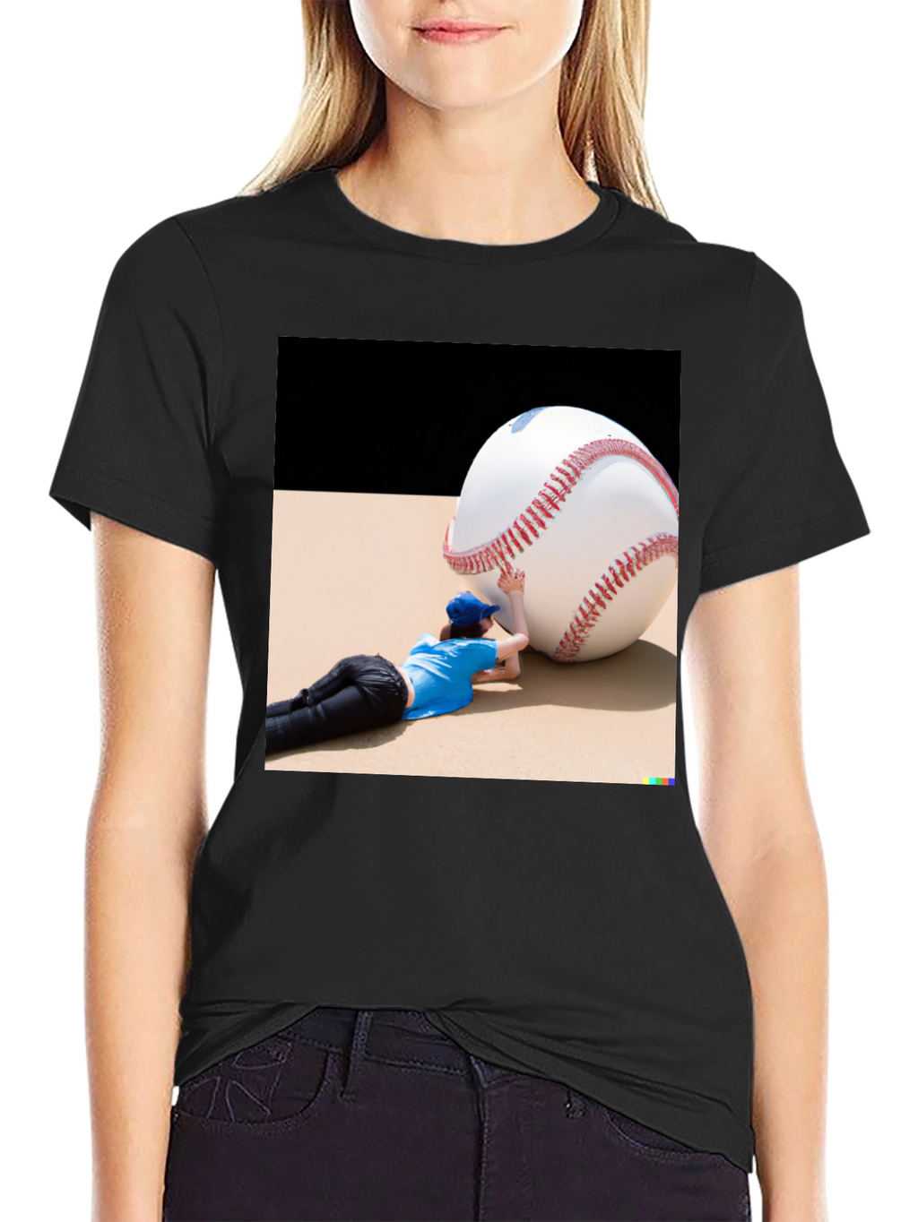 Novelty Graphic T-Shirt: Baseball Player & Giant Ball