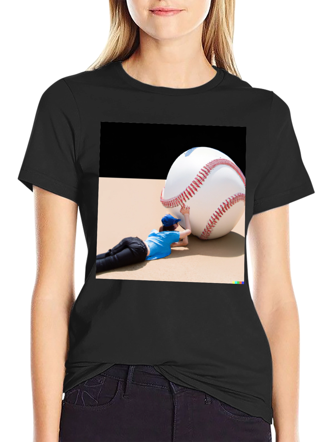 Novelty Graphic T-Shirt: Baseball Player & Giant Ball