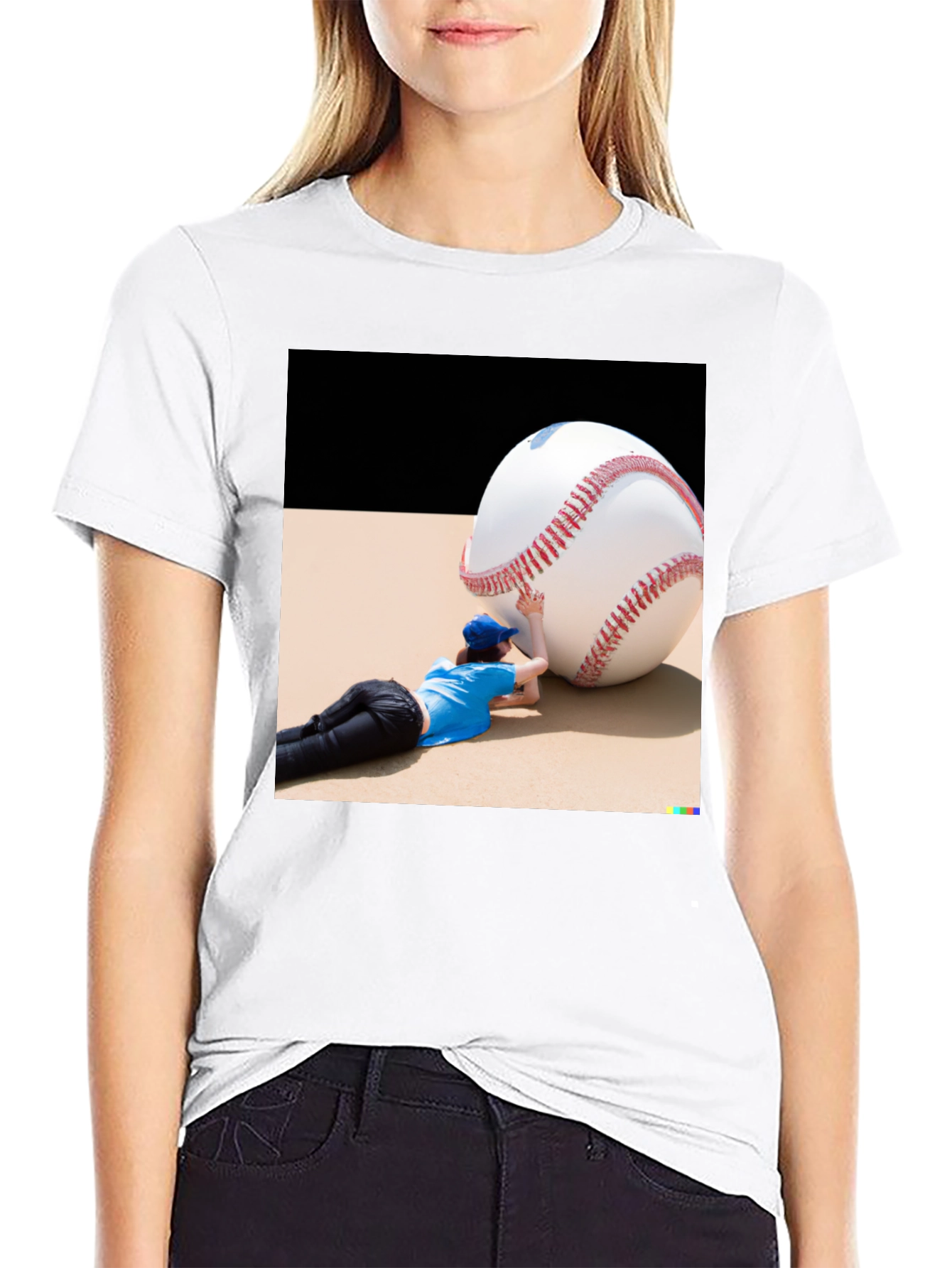 Novelty Graphic T-Shirt: Baseball Player & Giant Ball