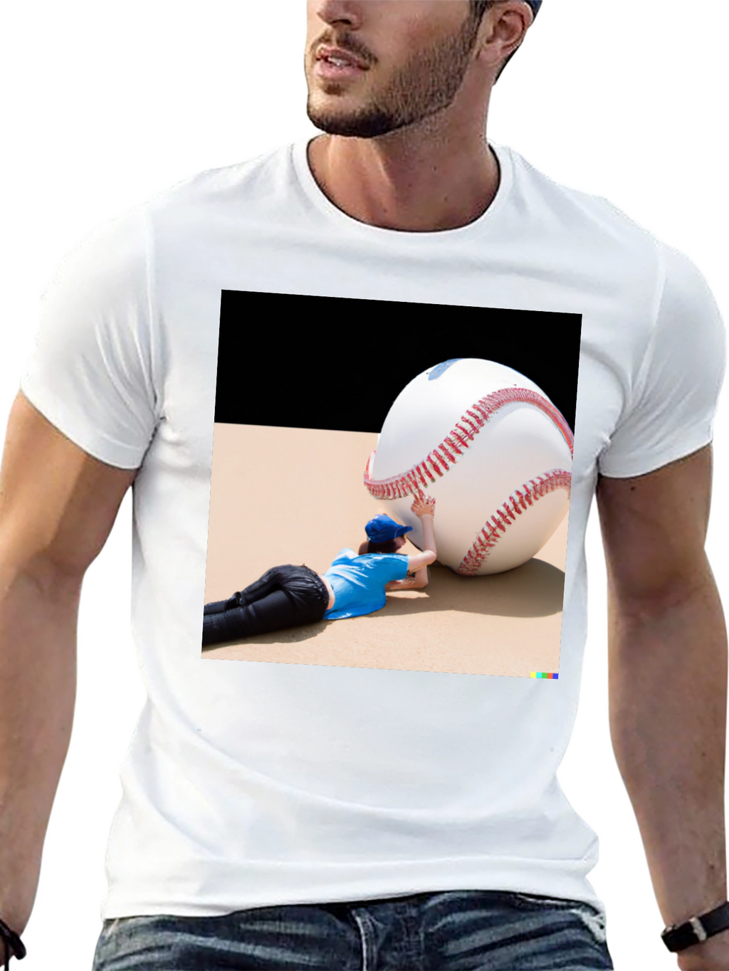 Novelty Graphic T-Shirt: Baseball Player & Giant Ball