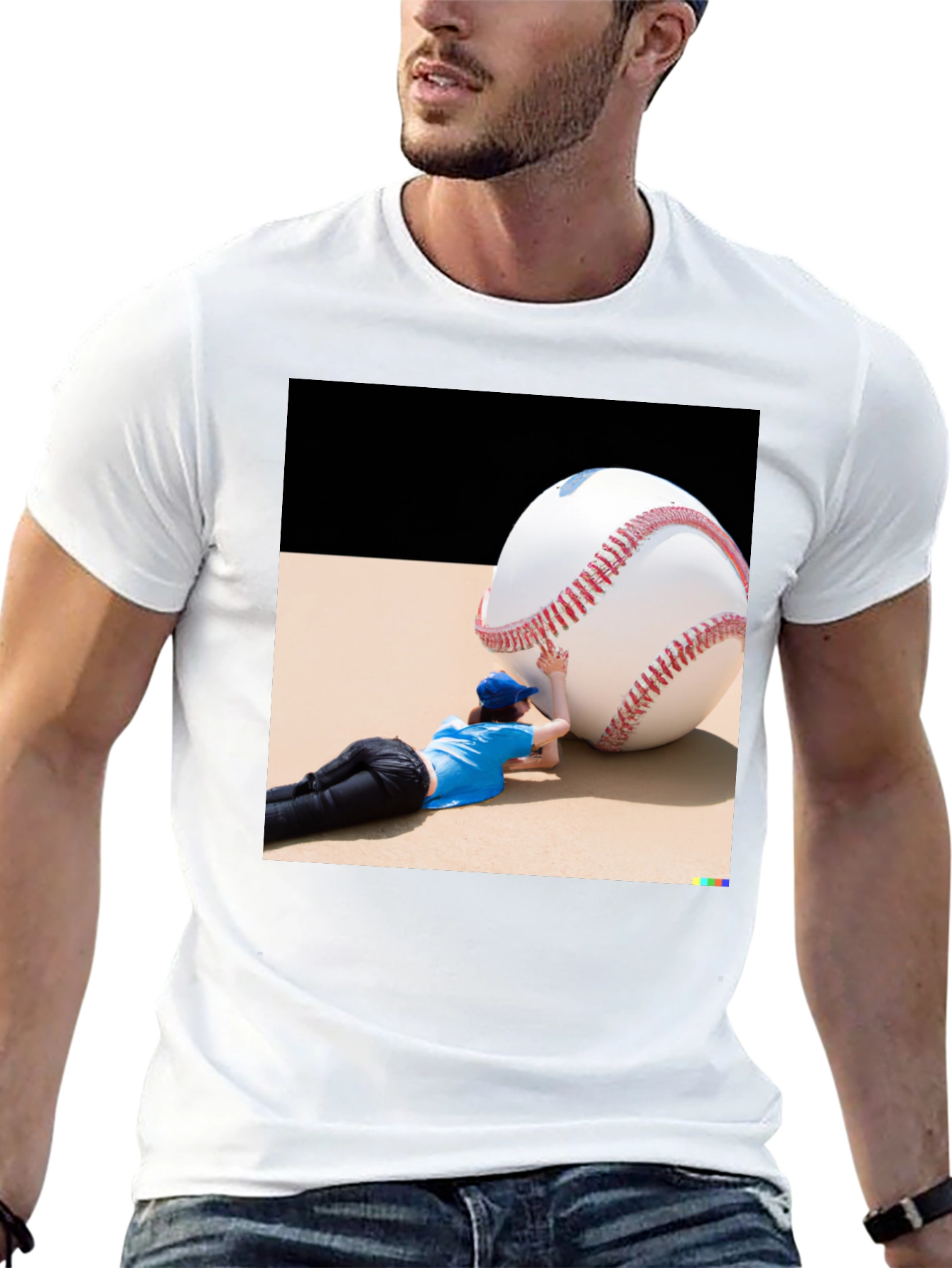 Novelty Graphic T-Shirt: Baseball Player & Giant Ball