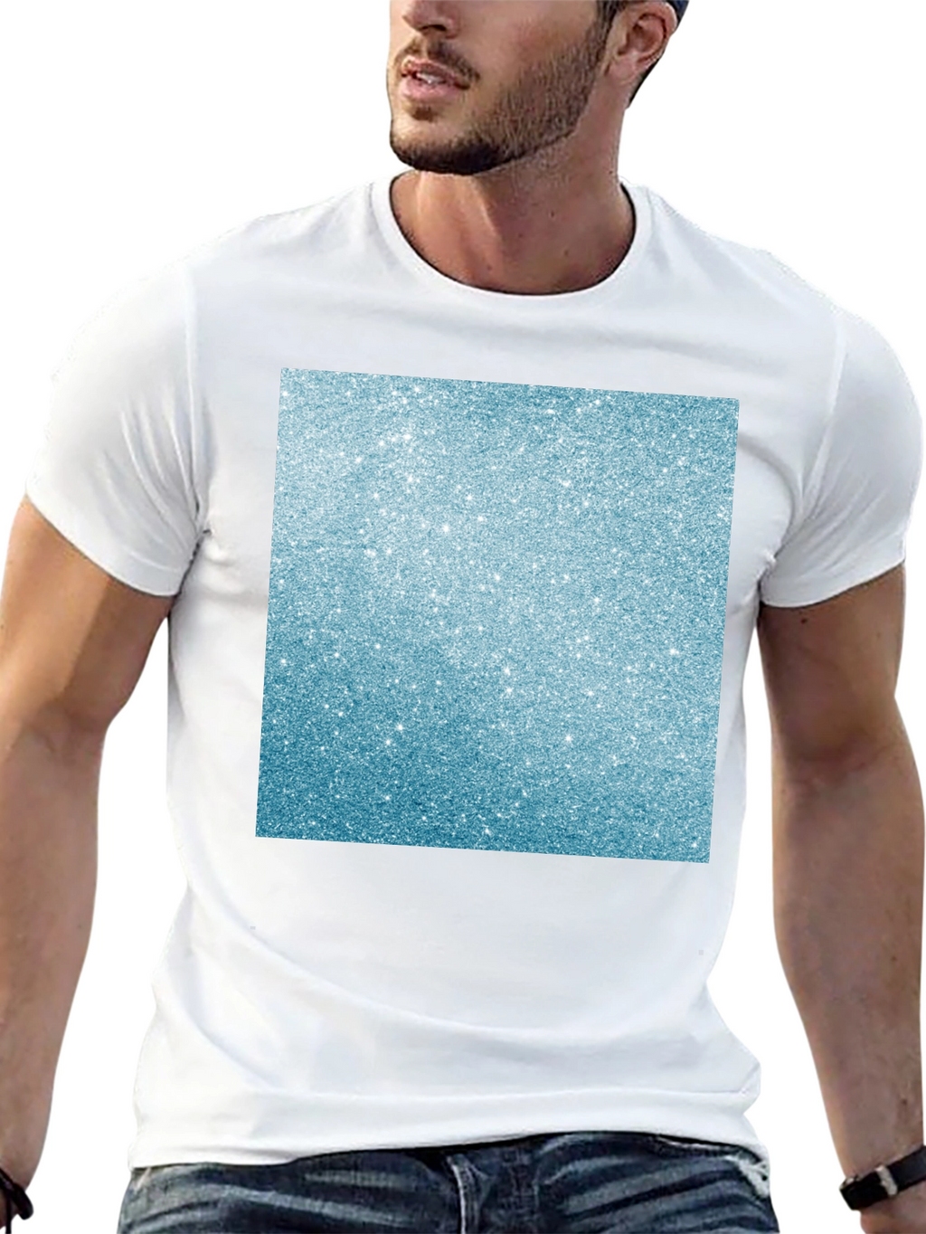 Mens Black T-Shirt with Glitter Square Design