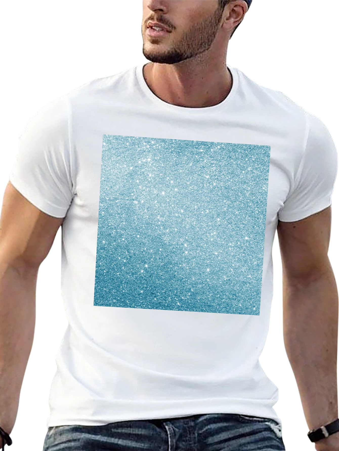 Mens Black T-Shirt with Glitter Square Design