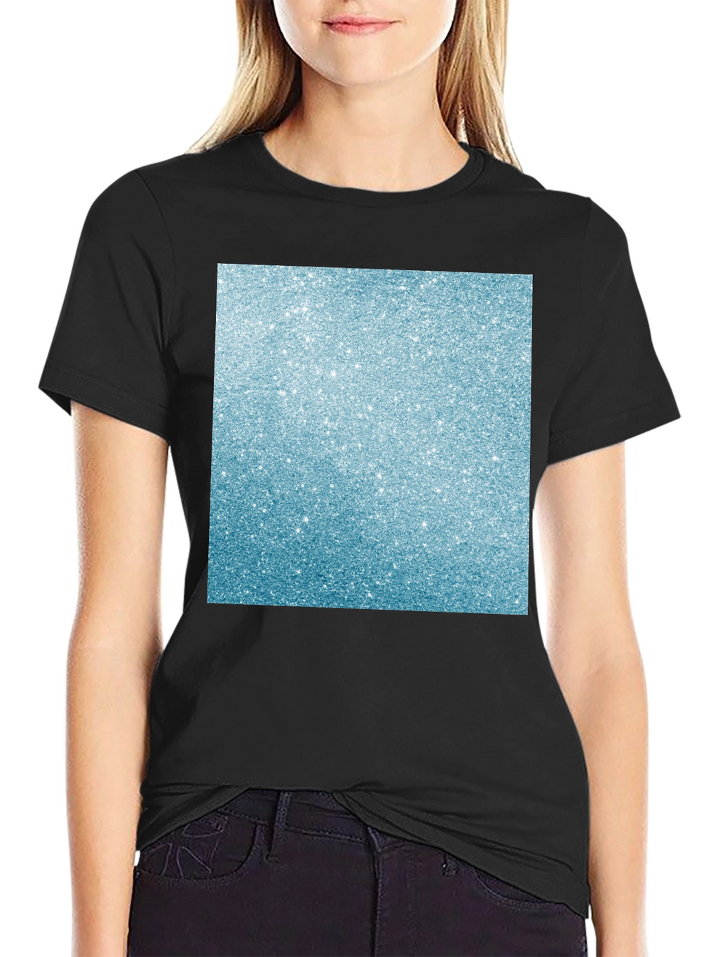Mens Black T-Shirt with Glitter Square Design