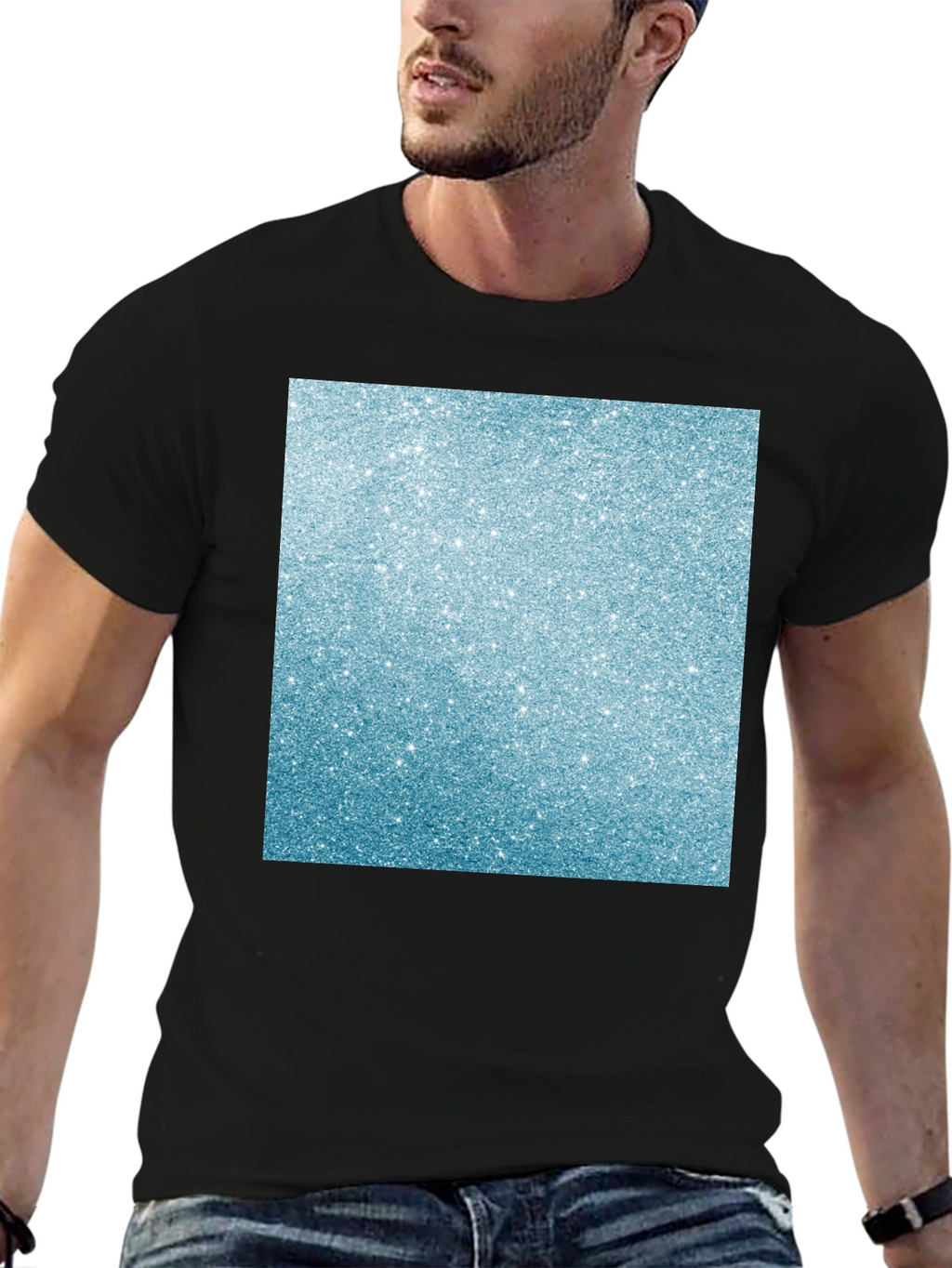 Mens Black T-Shirt with Glitter Square Design