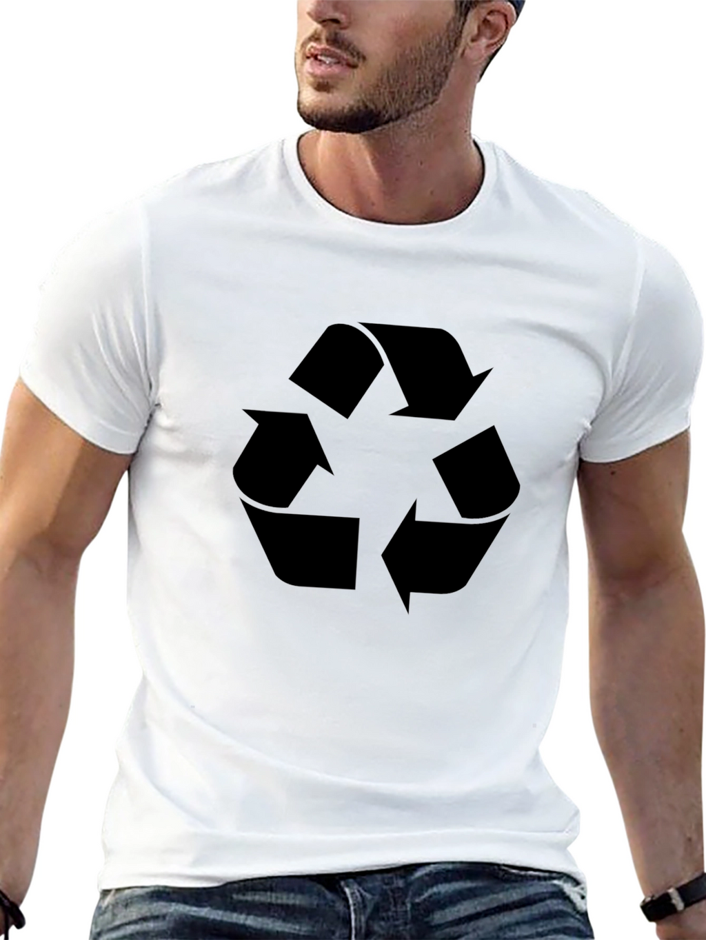 Eco-Friendly Black T-Shirt with Recycle Symbol