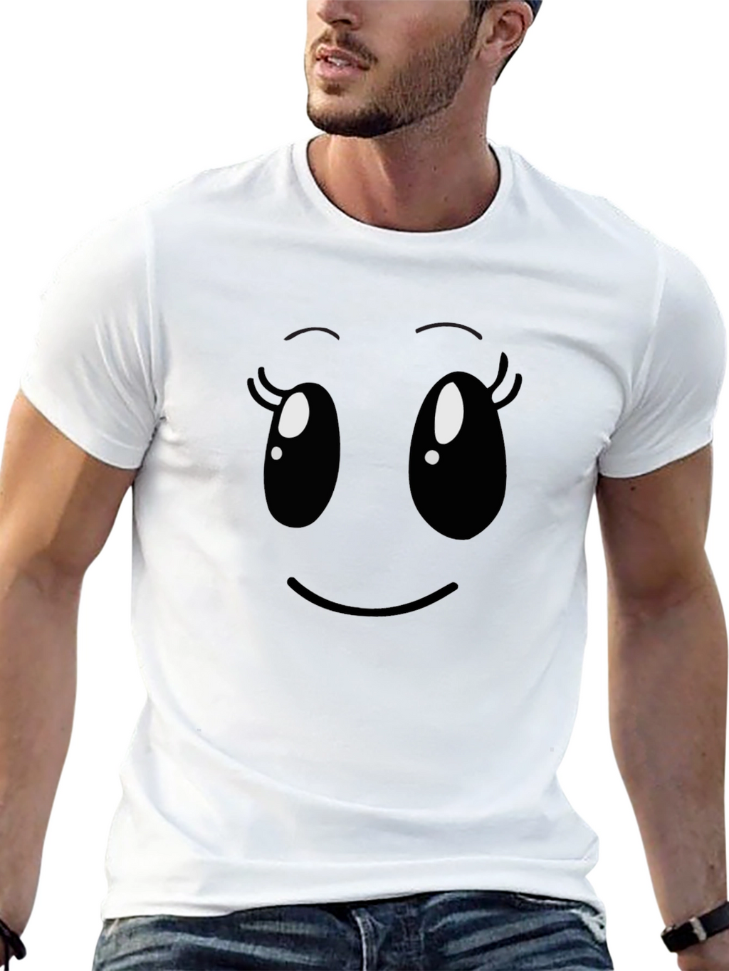Cute Cartoon Face Black T-Shirt