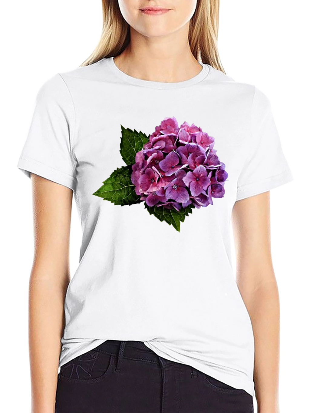 Floral Hydrangea Graphic Black T-Shirt