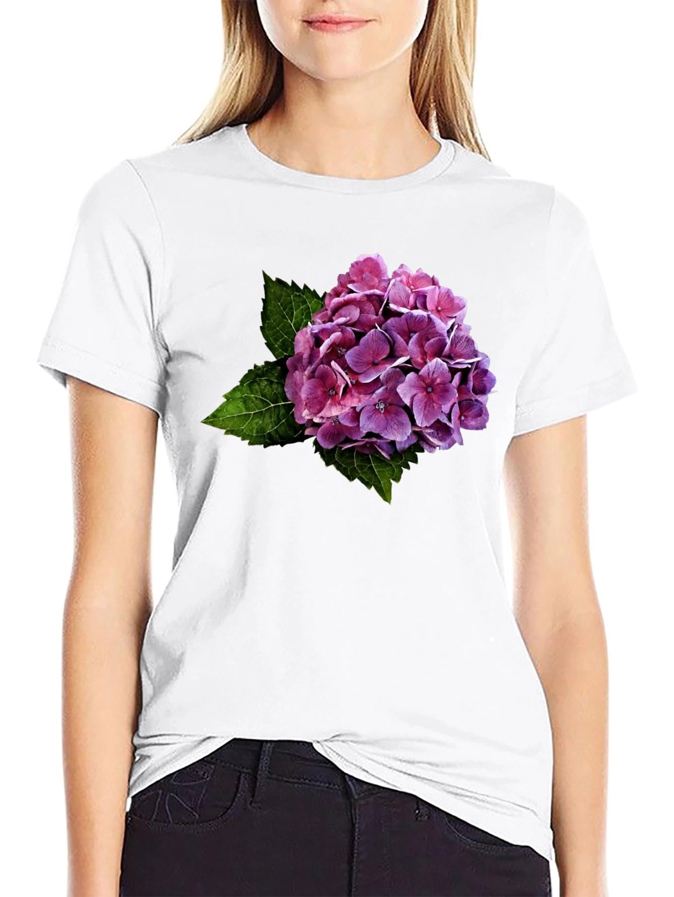 Floral Hydrangea Graphic Black T-Shirt