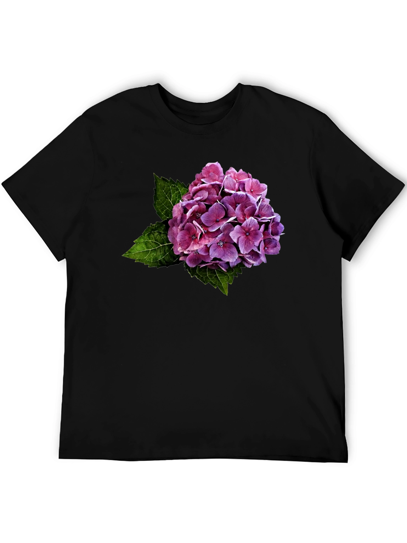 Floral Hydrangea Graphic Black T-Shirt