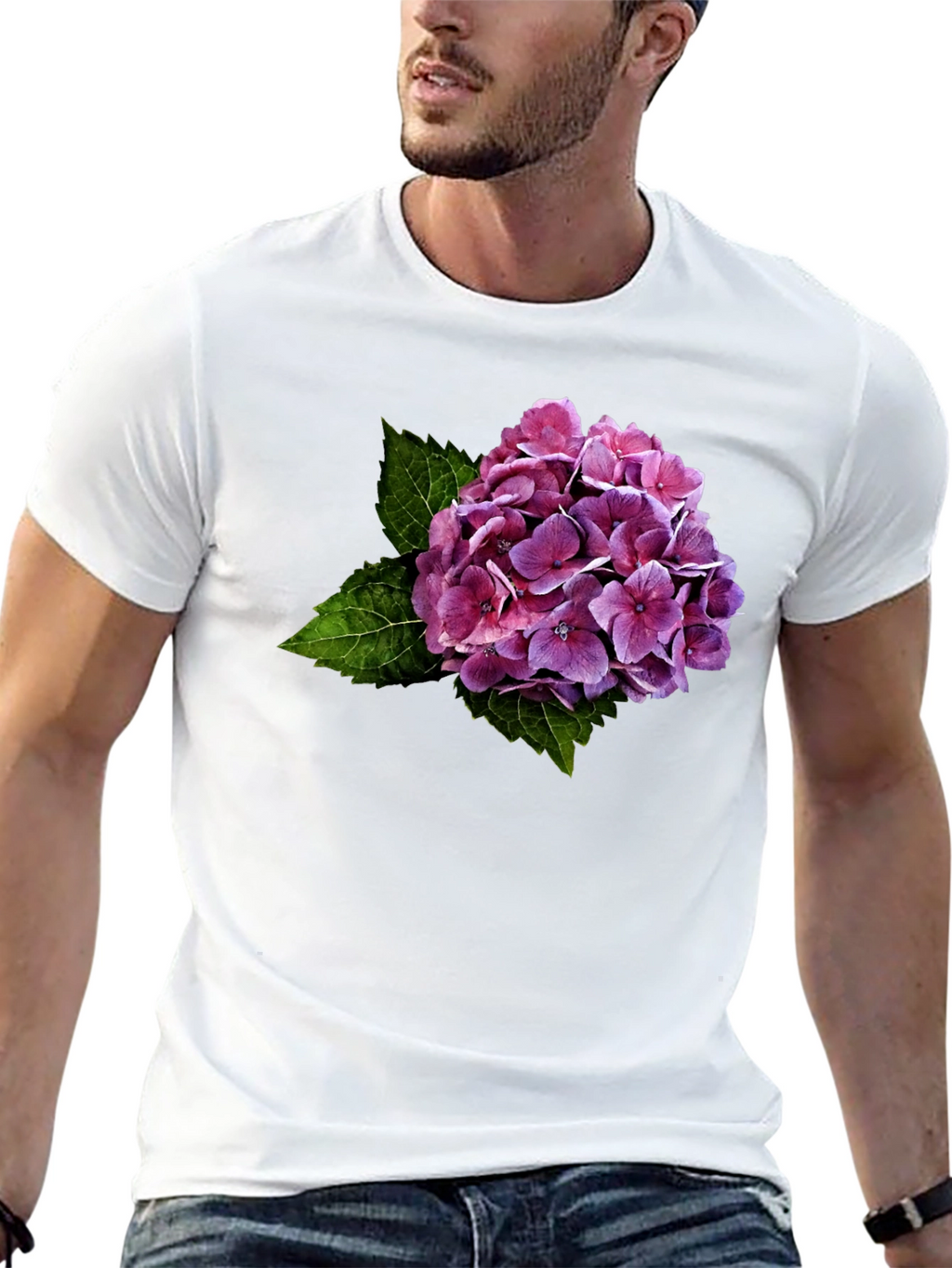 Floral Hydrangea Graphic Black T-Shirt