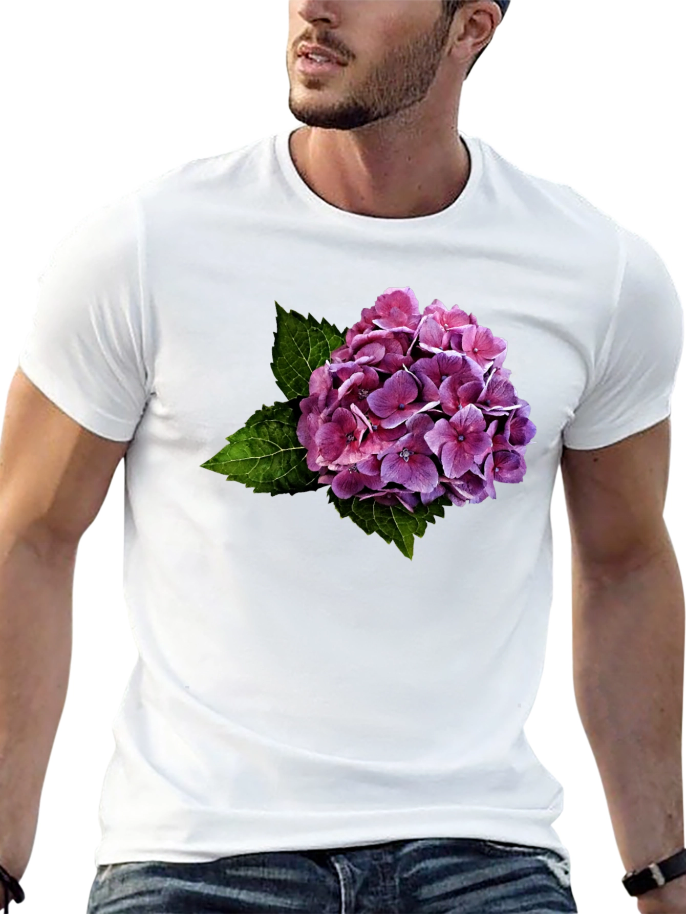 Floral Hydrangea Graphic Black T-Shirt