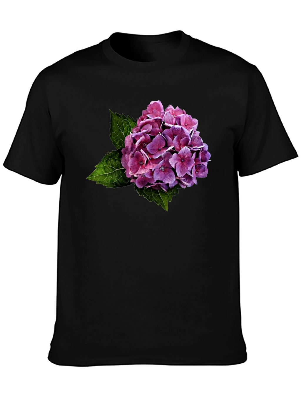 Floral Hydrangea Graphic Black T-Shirt