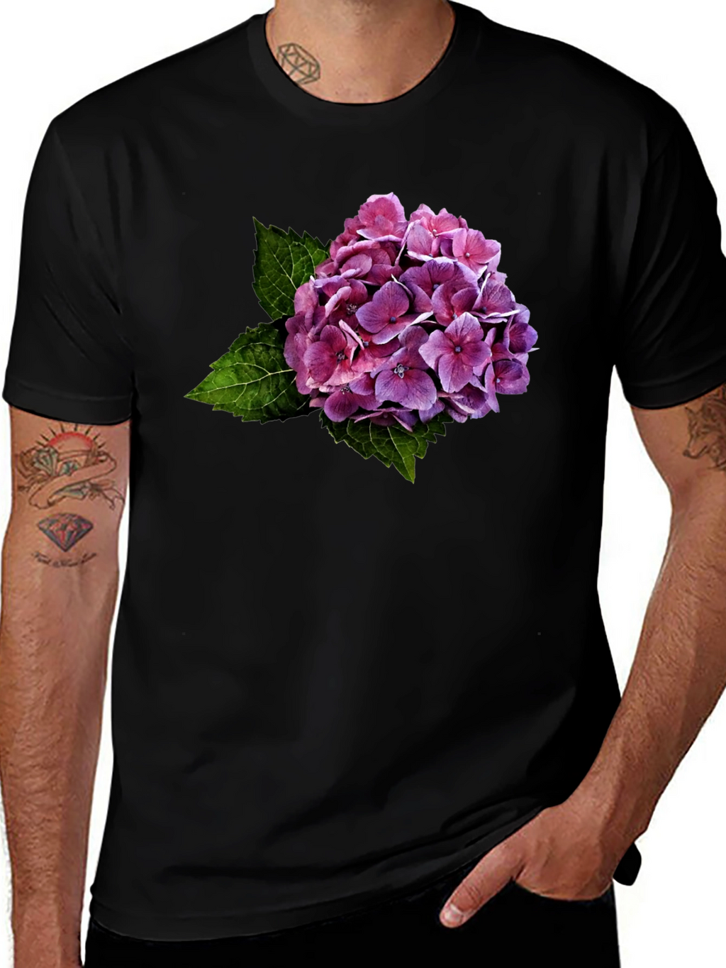Floral Hydrangea Graphic Black T-Shirt