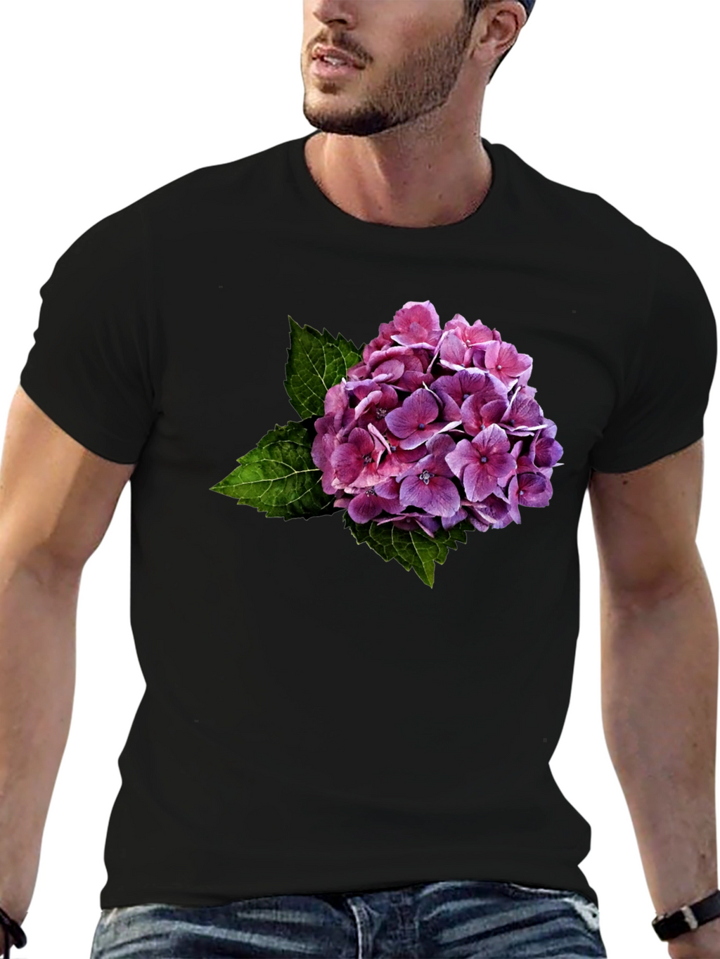 Floral Hydrangea Graphic Black T-Shirt