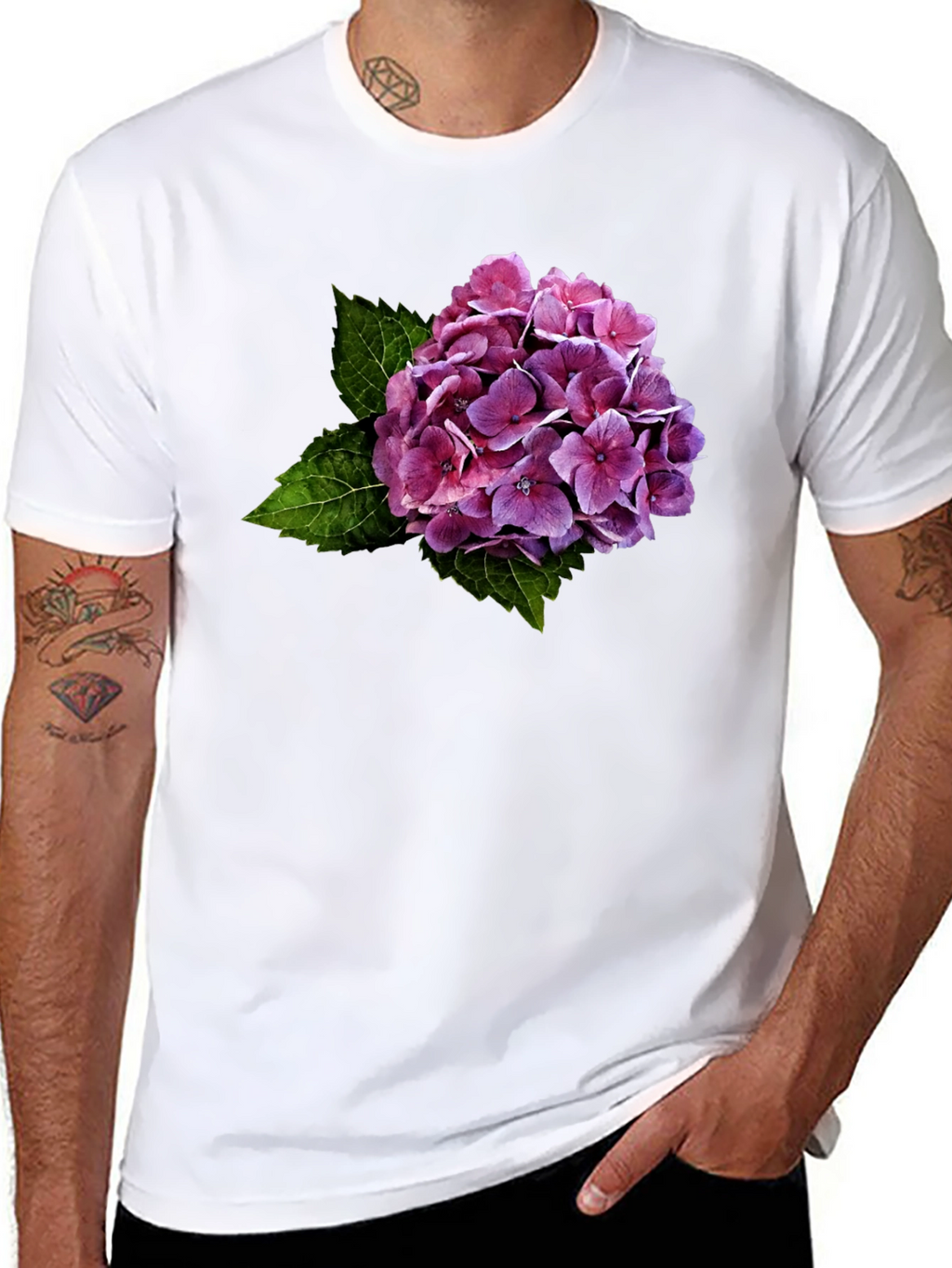 Floral Hydrangea Graphic Black T-Shirt