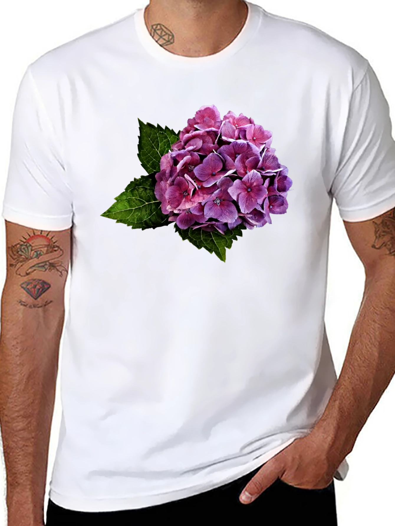 Floral Hydrangea Graphic Black T-Shirt