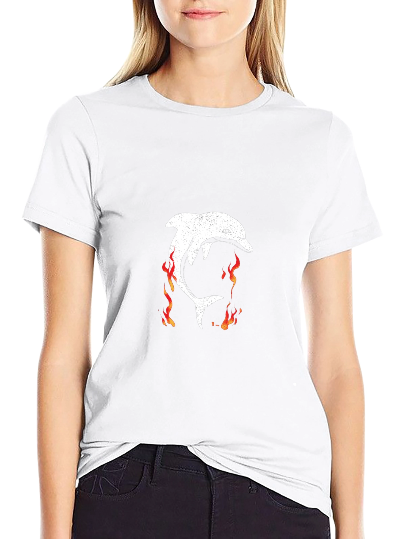 Flaming Dolphin Graphic Tee - Black