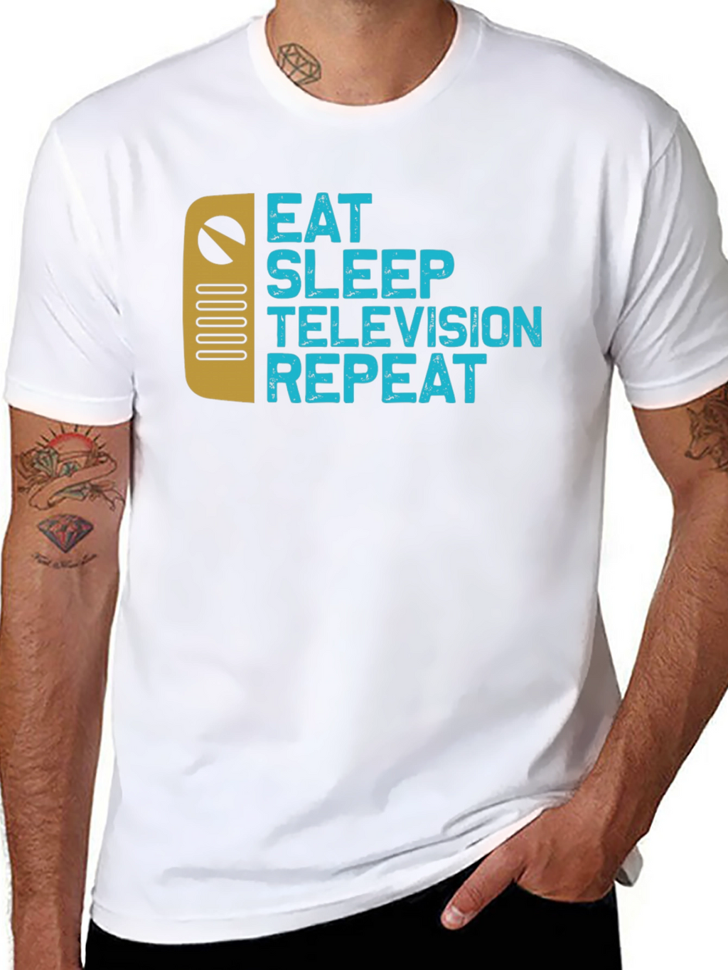 Eat Sleep Television Repeat Black Graphic Tee