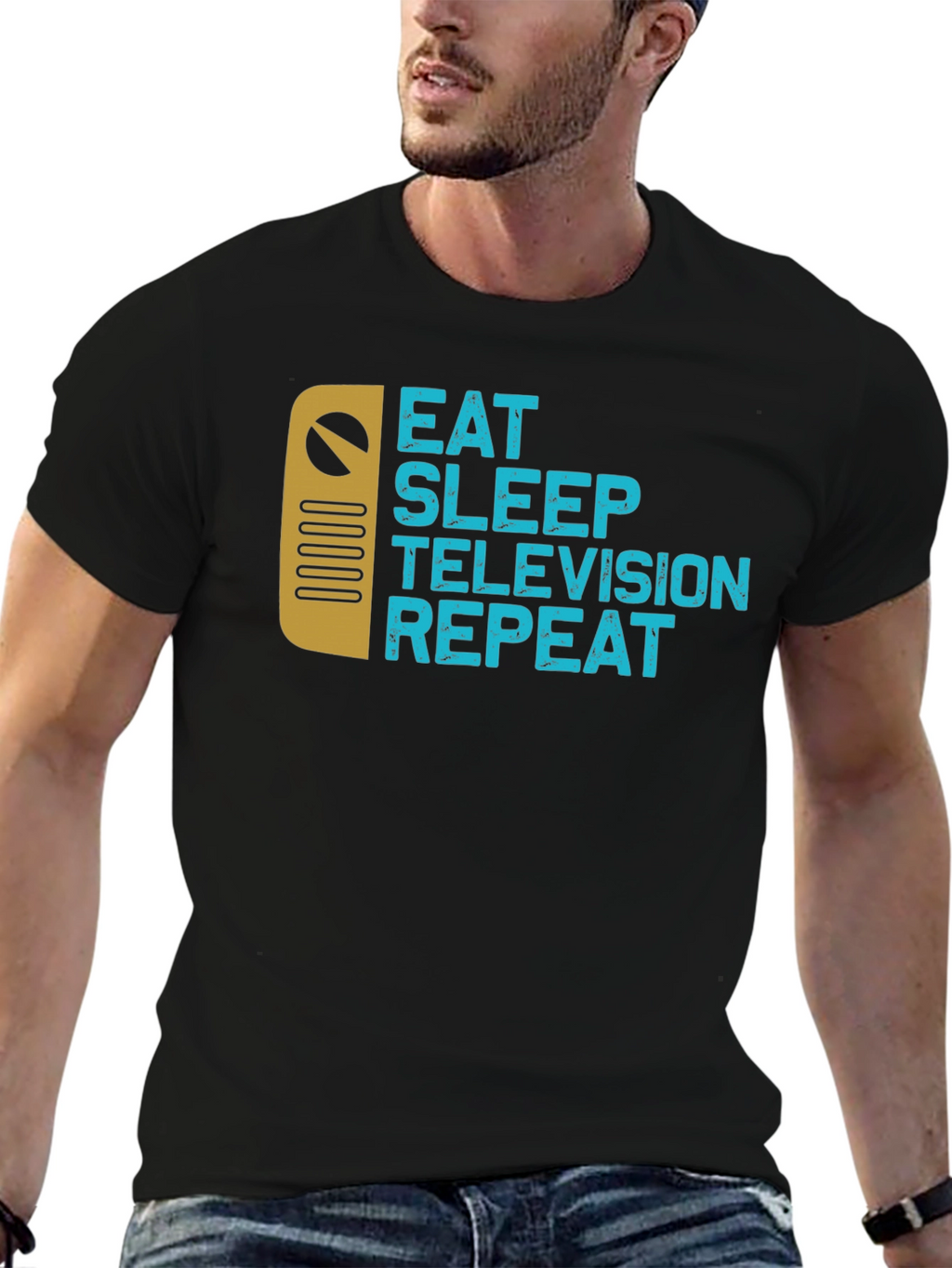 Eat Sleep Television Repeat Black Graphic Tee