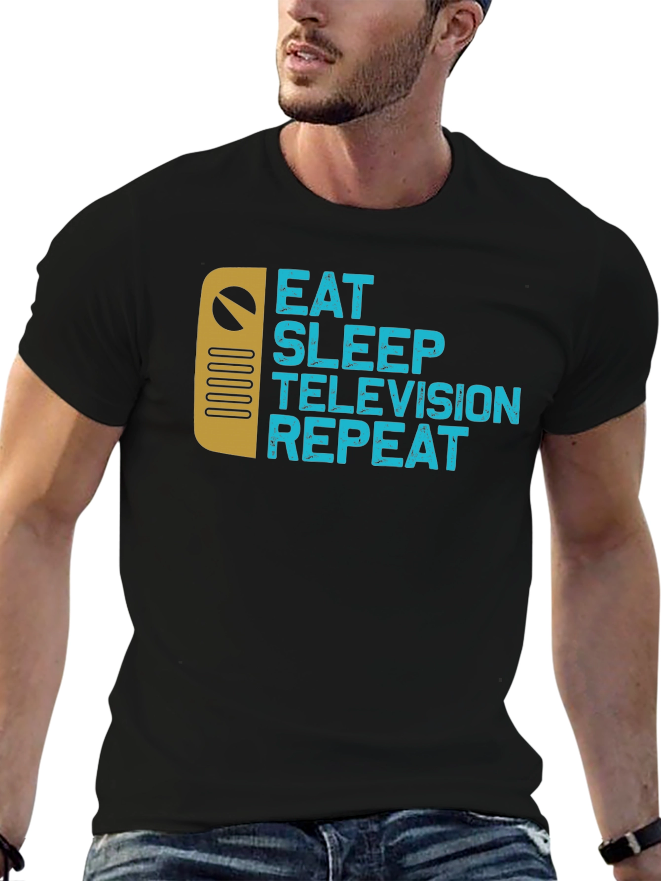 Eat Sleep Television Repeat Black Graphic Tee