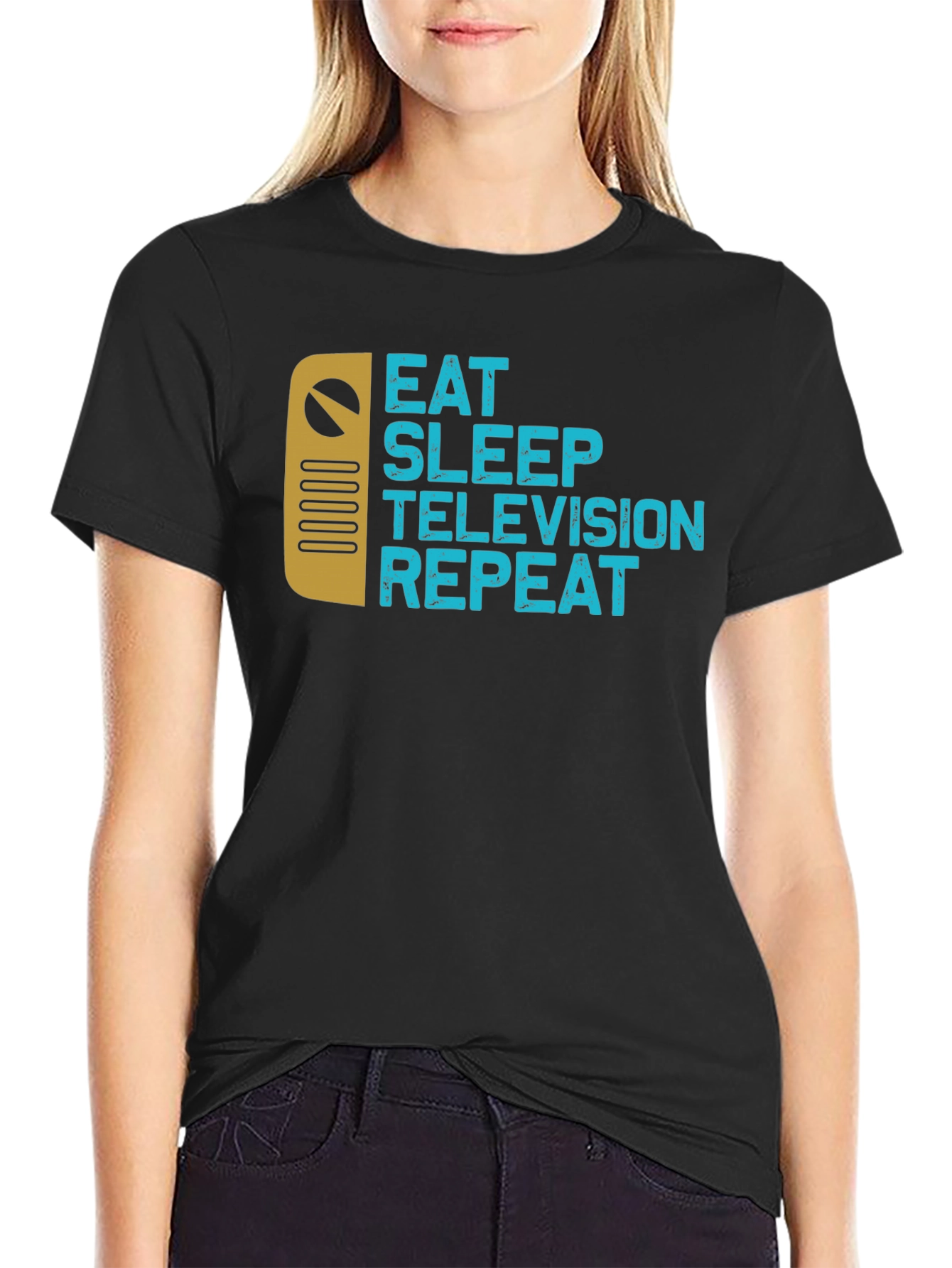 Eat Sleep Television Repeat Black Graphic Tee