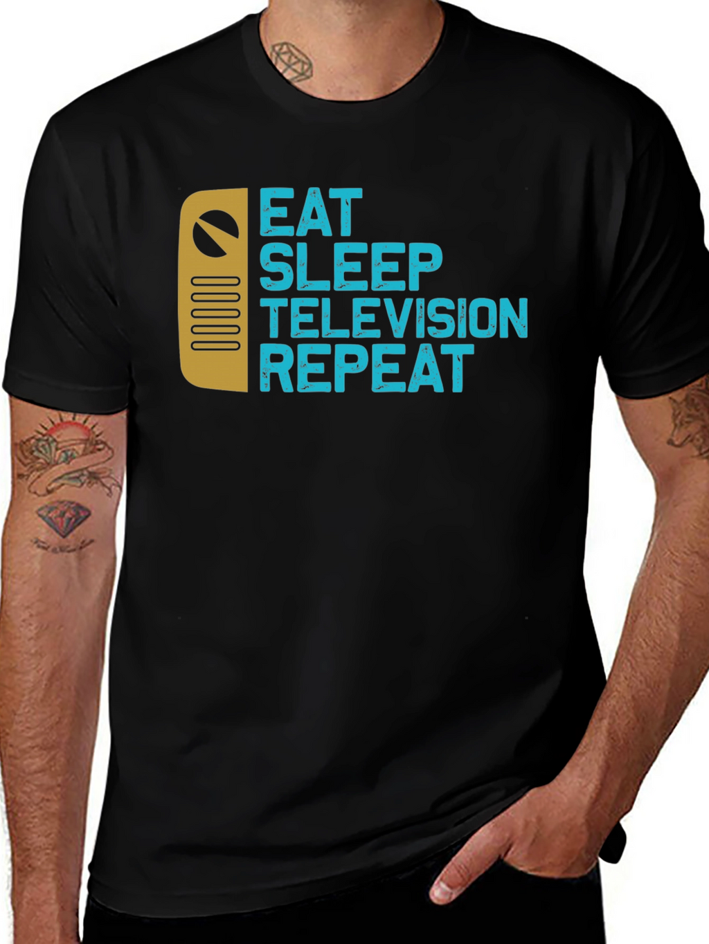 Eat Sleep Television Repeat Black Graphic Tee