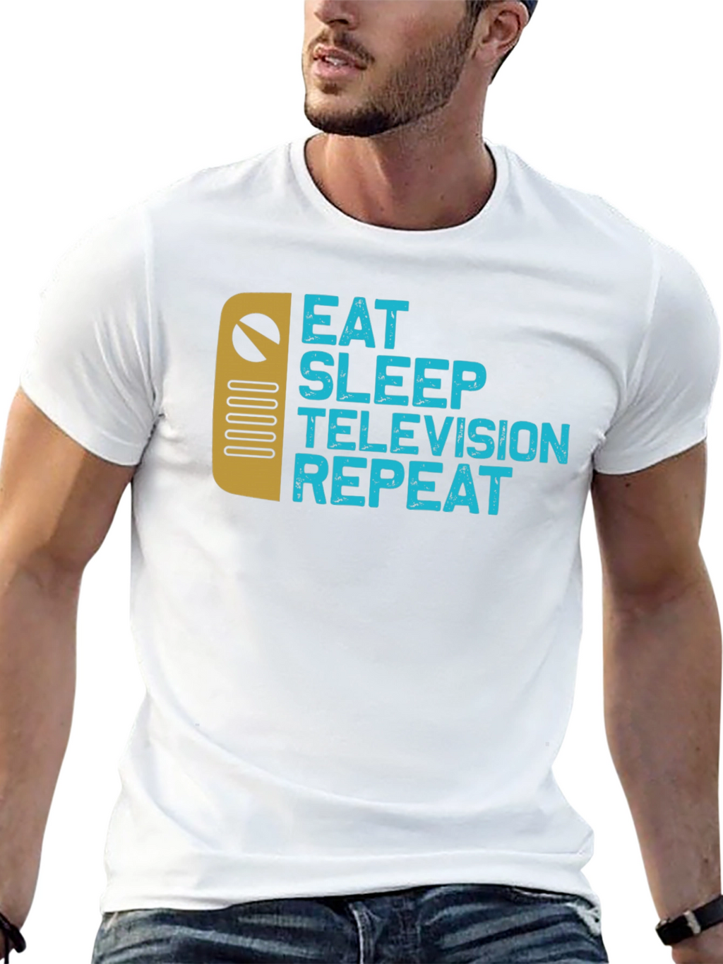 Eat Sleep Television Repeat Black Graphic Tee