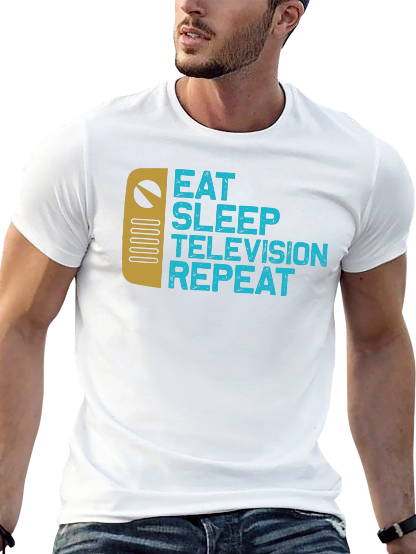Eat Sleep Television Repeat Black Graphic Tee