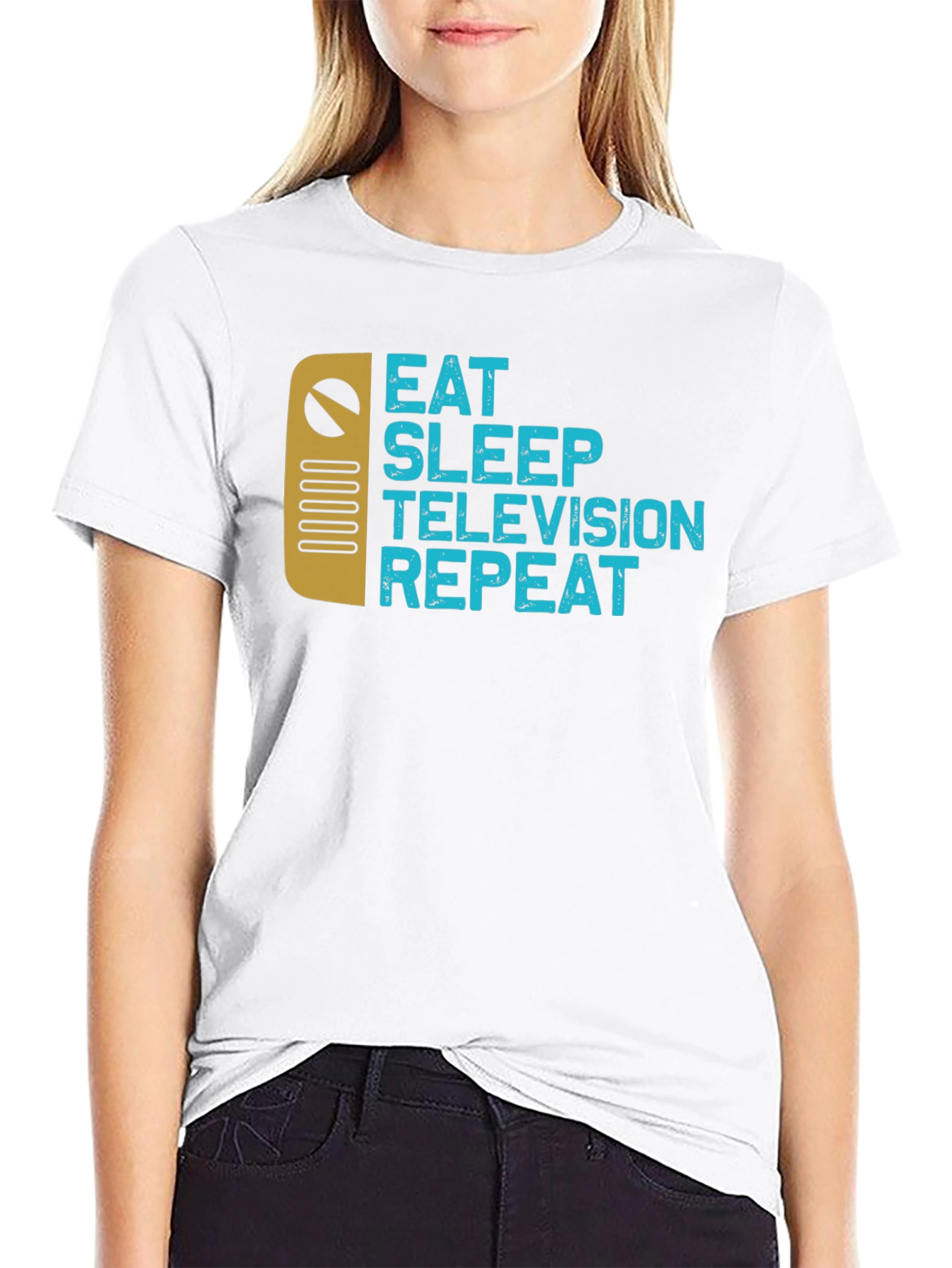 Eat Sleep Television Repeat Black Graphic Tee